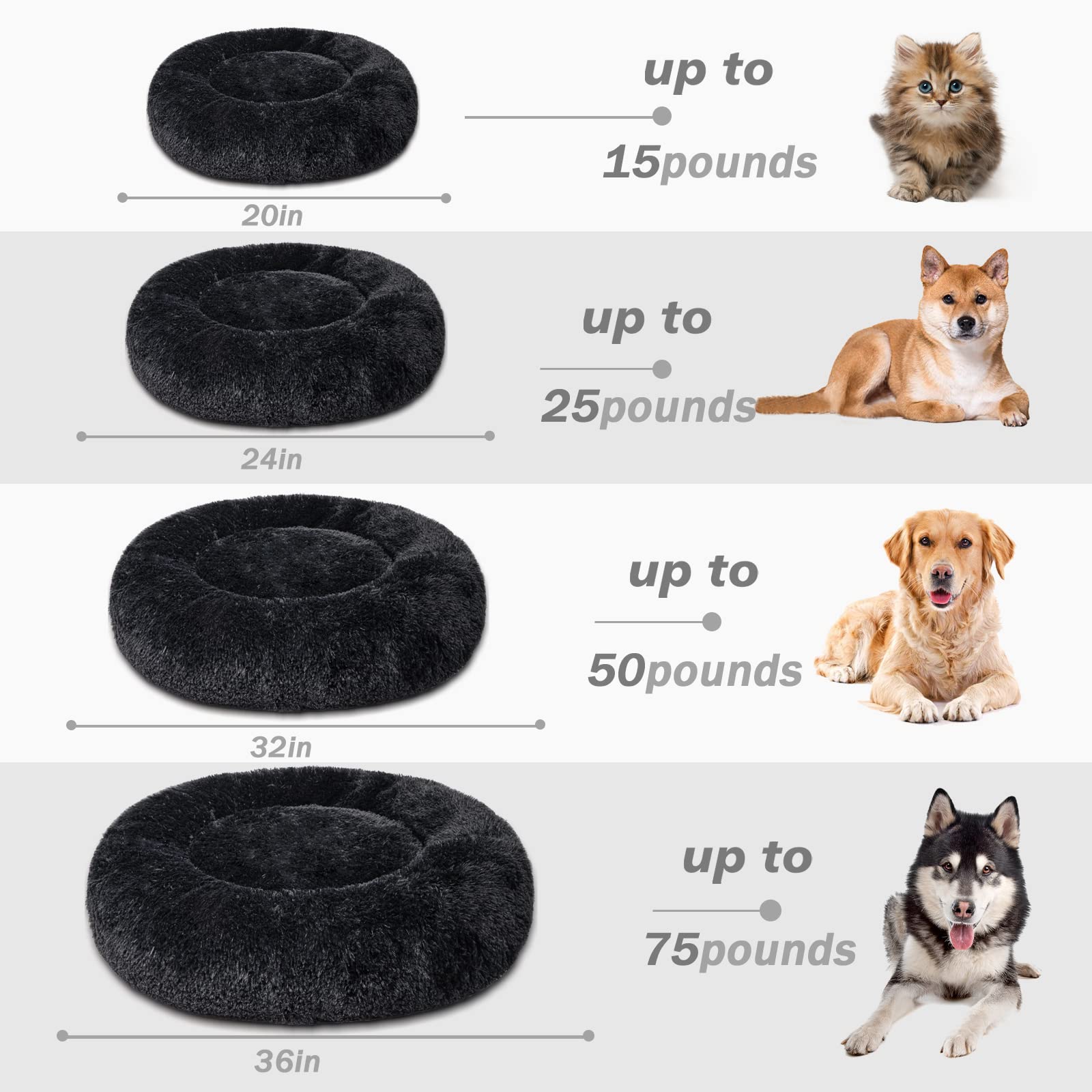Patas Lague Calming Dog Bed For Medium Dogs, Fluffy Soft Cozy Cat Bed, Faux Fur Anti-Anxiety Plush Washable Pet Donut Cuddler Fo