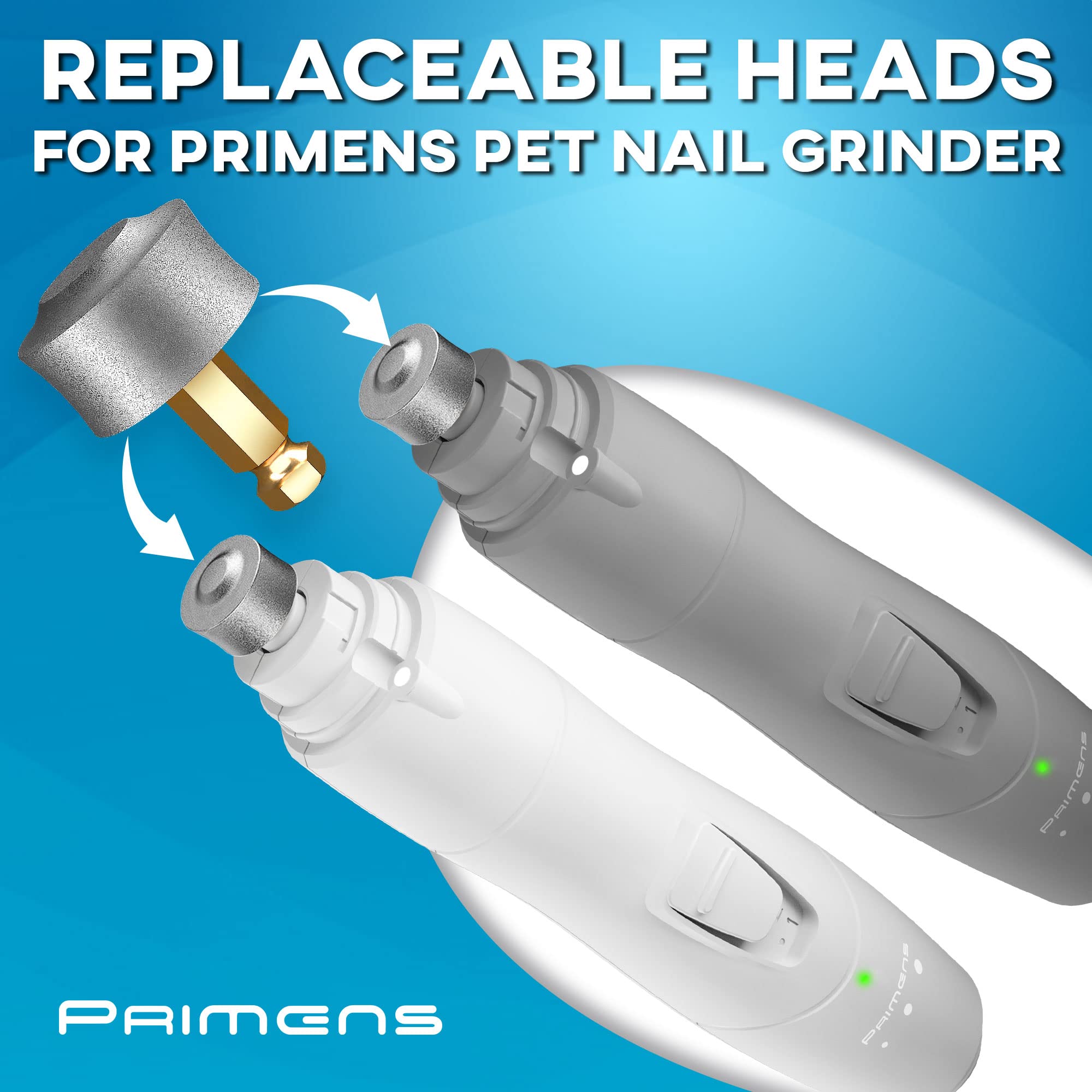 Primens Professional Dog Nail Grinder Replacement Head (Pack Of 3 Bits) - Diamond Replaceable Tip For Pet Claw Grooming, Spare Grinding Wheel For Large, Medium & Small Dogs