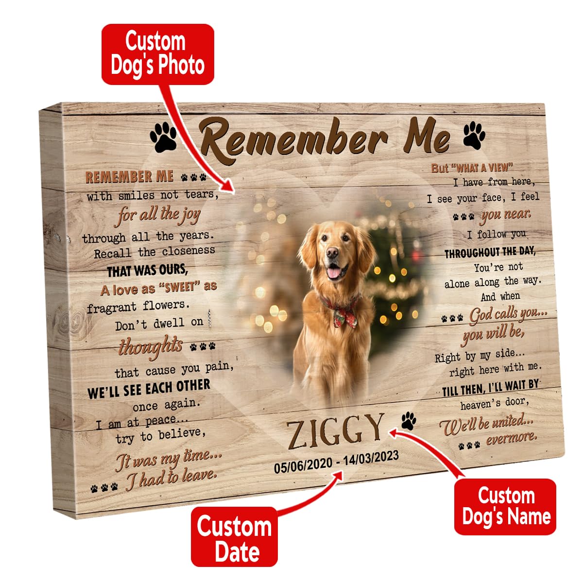 S101613 Dog Memorial Landscape Canvas Gifts, Remember Me Mom, Sympathy Personalized With Picture Date