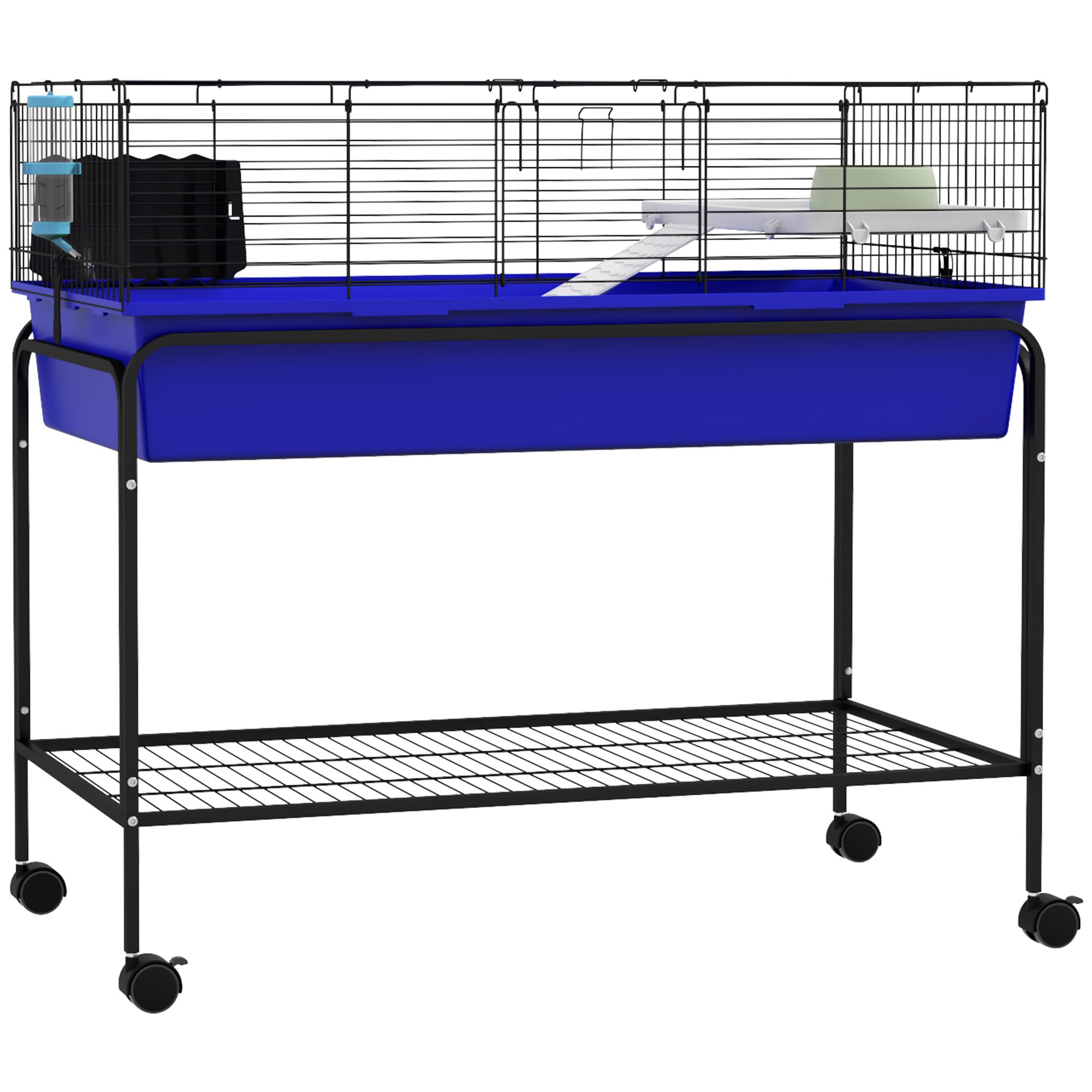 PawHut Two-Story Small Animal Cage Removable From Stand, Guinea Pig, Hedgehog, Chinchilla, Ferret Habitat With Shelf & Wheels, 3