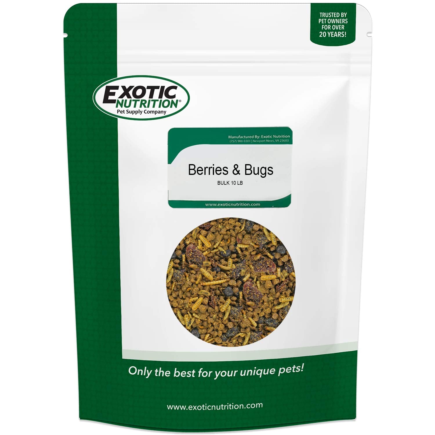 Berries & Bugs (10 lb.) - All Natural High Protein High Fiber Insectivore Diet with Fruit, Gut-Loaded Insects, & Healthy Vitamin