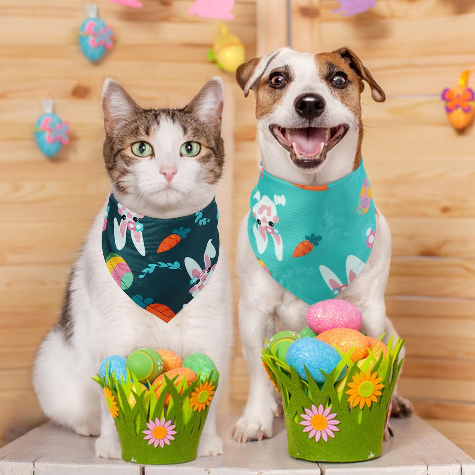 Kuoser Easter Dog Bandanas 2 Pack, Dogs Bandana For Easter Party Small Medium Large Dog, Colorful Easter Egg Bunny Carrot Dogs S