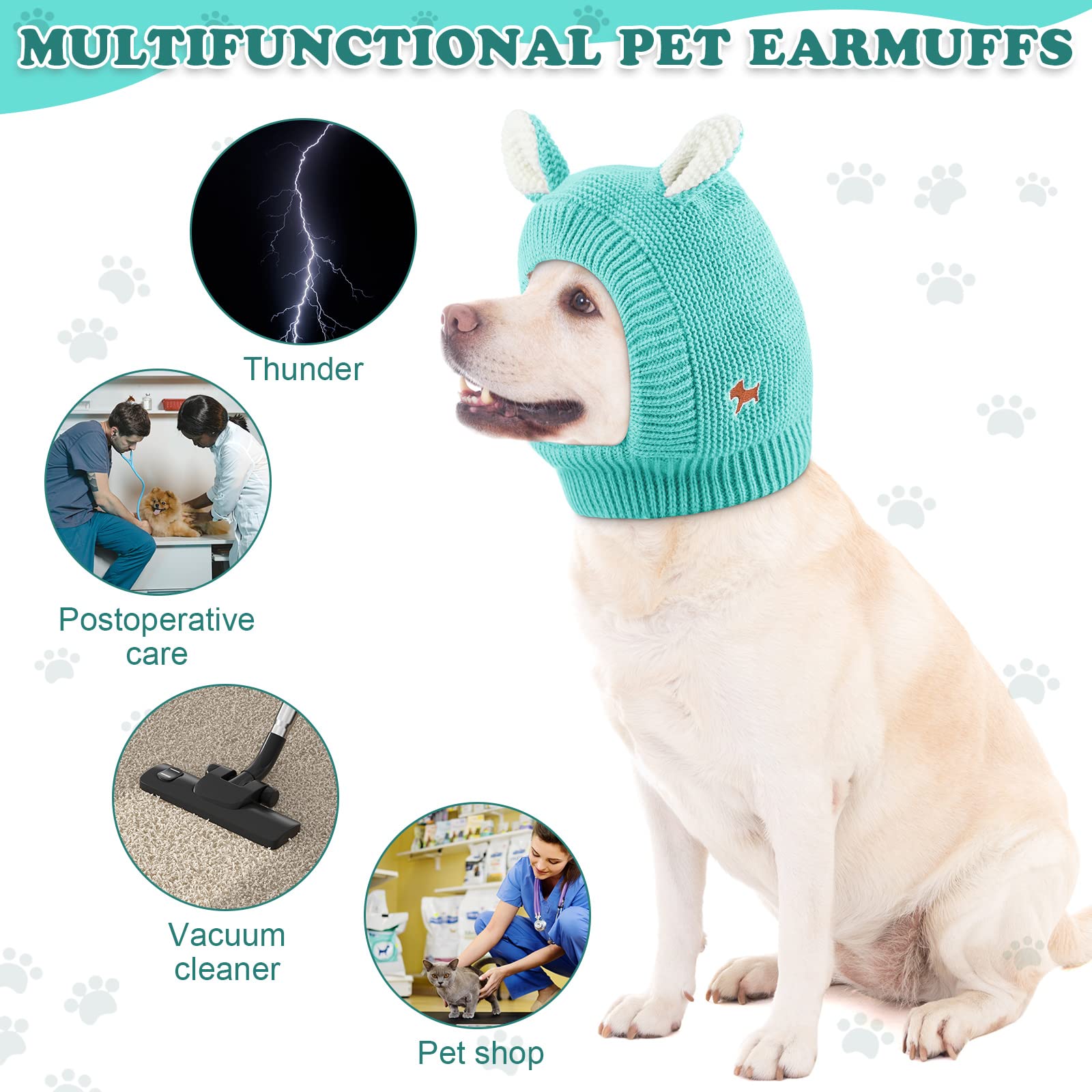 Quiet Ears For Dogs, Dog Ear Muffs Noise Protection Knitted Pet Ears Snood Head Wrap Hats For Medium To Large Cats Pets(Lake Gre