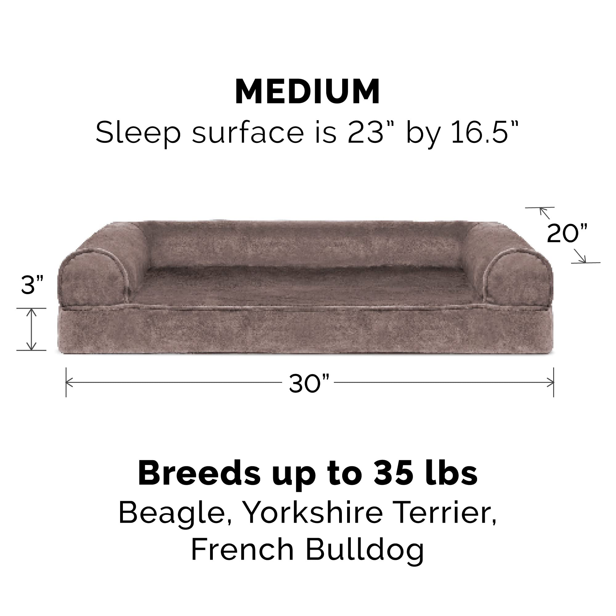 Furhaven Replacement Dog Bed Cover Faux Fur & Velvet Sofa-Style, Machine Washable - Driftwood Brown, Medium