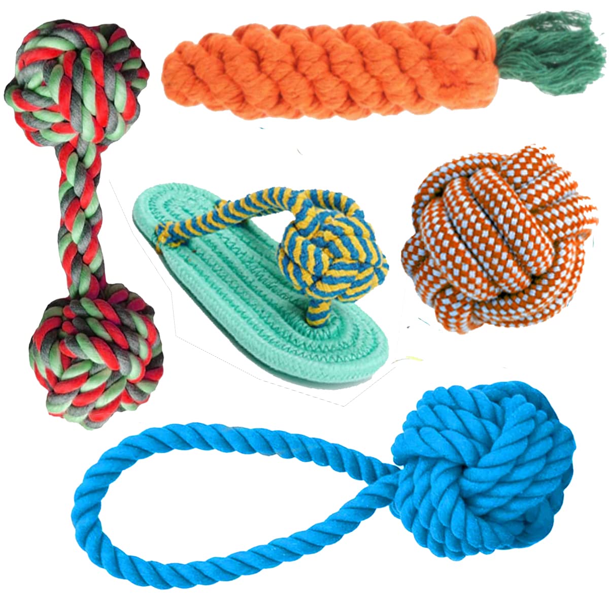 Youhavedeal Dog Rope Toy, Interactive Pet Chew Toys Set, Washable Braided Cotton Teeth Cleaning Chewers For Puppies, Small, Medi