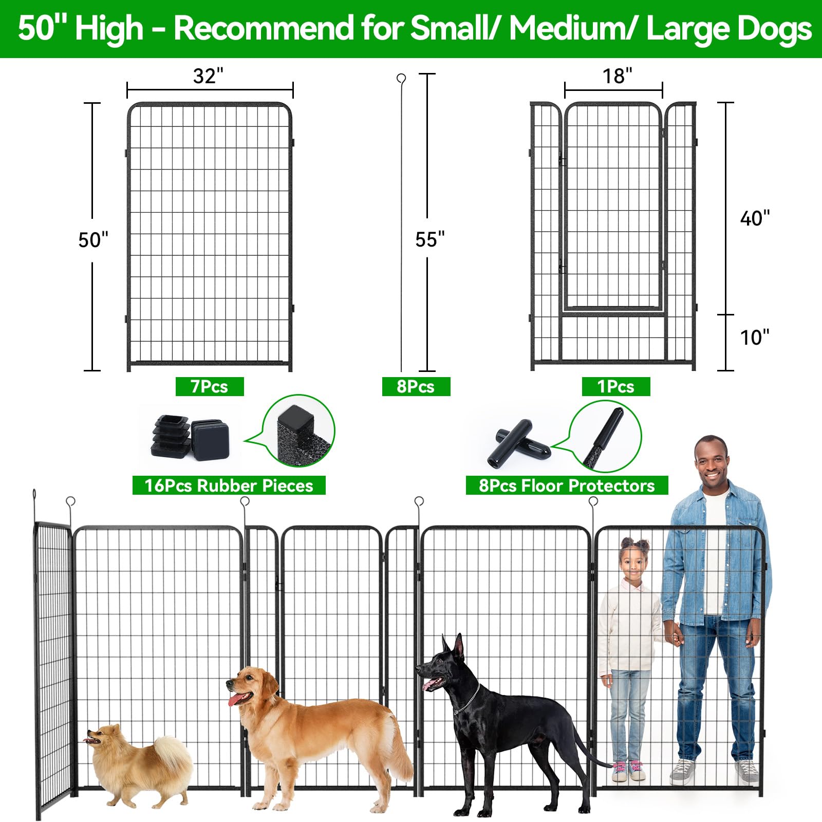 Kfvigoho Dog Playpen Outdoor Extra Wide 8 Panels Heavy Duty Dog Fence 50'' Height Anti-Rust With Doors Portable For Rv Camping Y