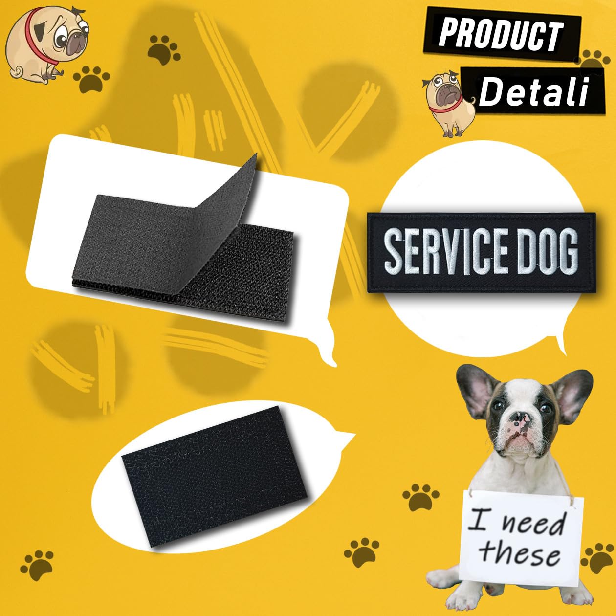 Zesion 4 Pcs Service Dog Patch, Tactical Vest Patch Removable Embroidered Hook And Loop For Dog Carrier, Harness, Collar