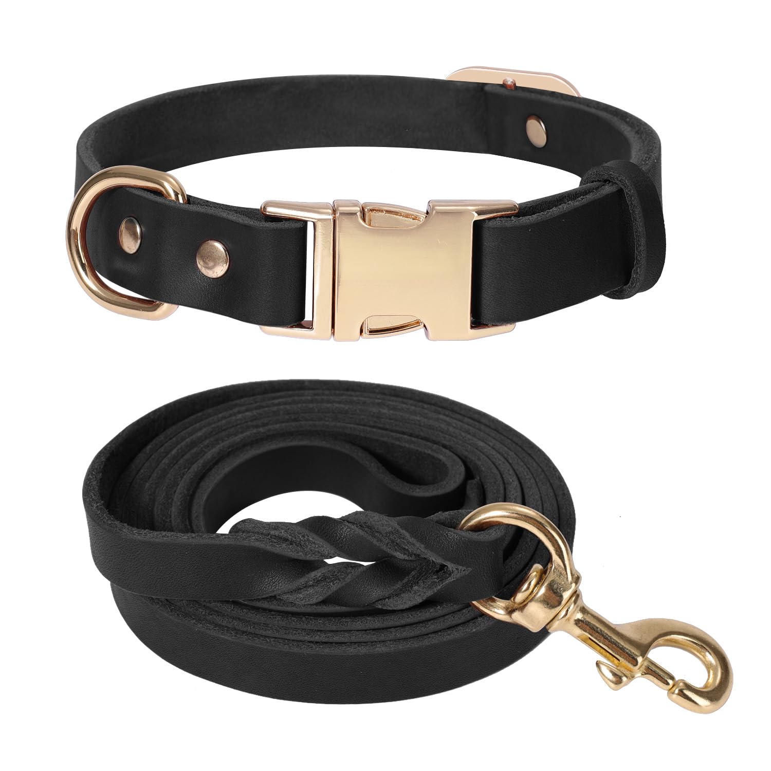 Lwbmg 6Ft Leather Dog Collar And Leash Set, Heavy Duty Dog Leash And Collar With Metal Buckle, Adjustable Pet Collar Set, Soft P