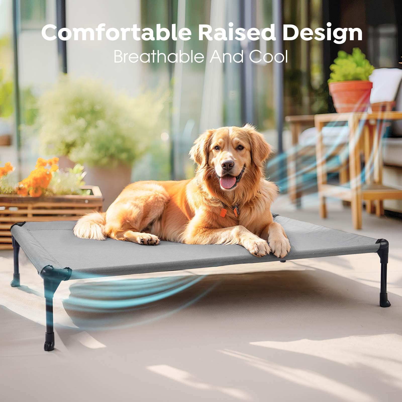 Veehoo Cooling Elevated Dog Bed, Portable Raised Pet Cot With Washable & Breathable Mesh, No-Slip Feet Durable Dog Cots Bed For Indoor & Outdoor Use, Large, Cwc1803-L Silver Gray