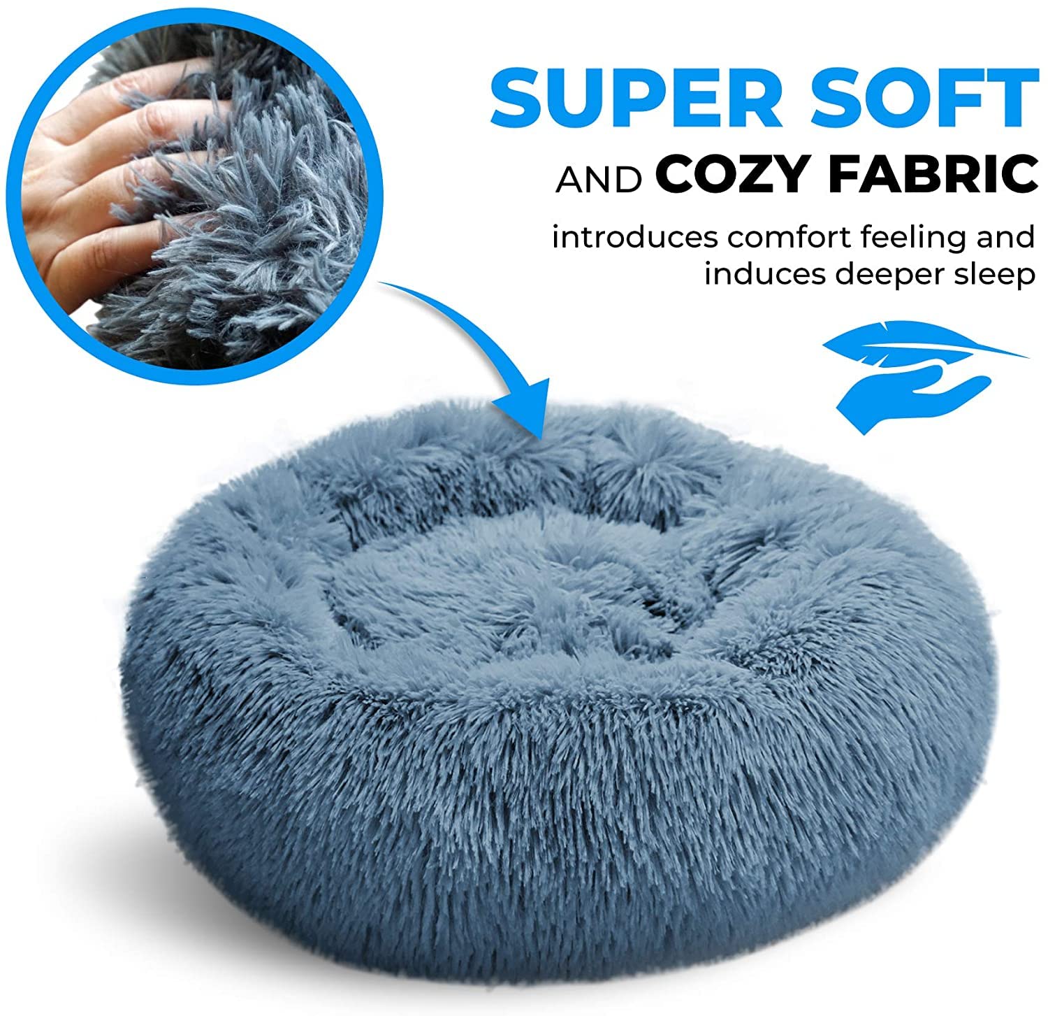 Whiskers & Friends Cat Bed - Plush, Navy-Grey, 23"x23"x7" - Washable Anti-Anxiety Bed for Small Cats & Dogs