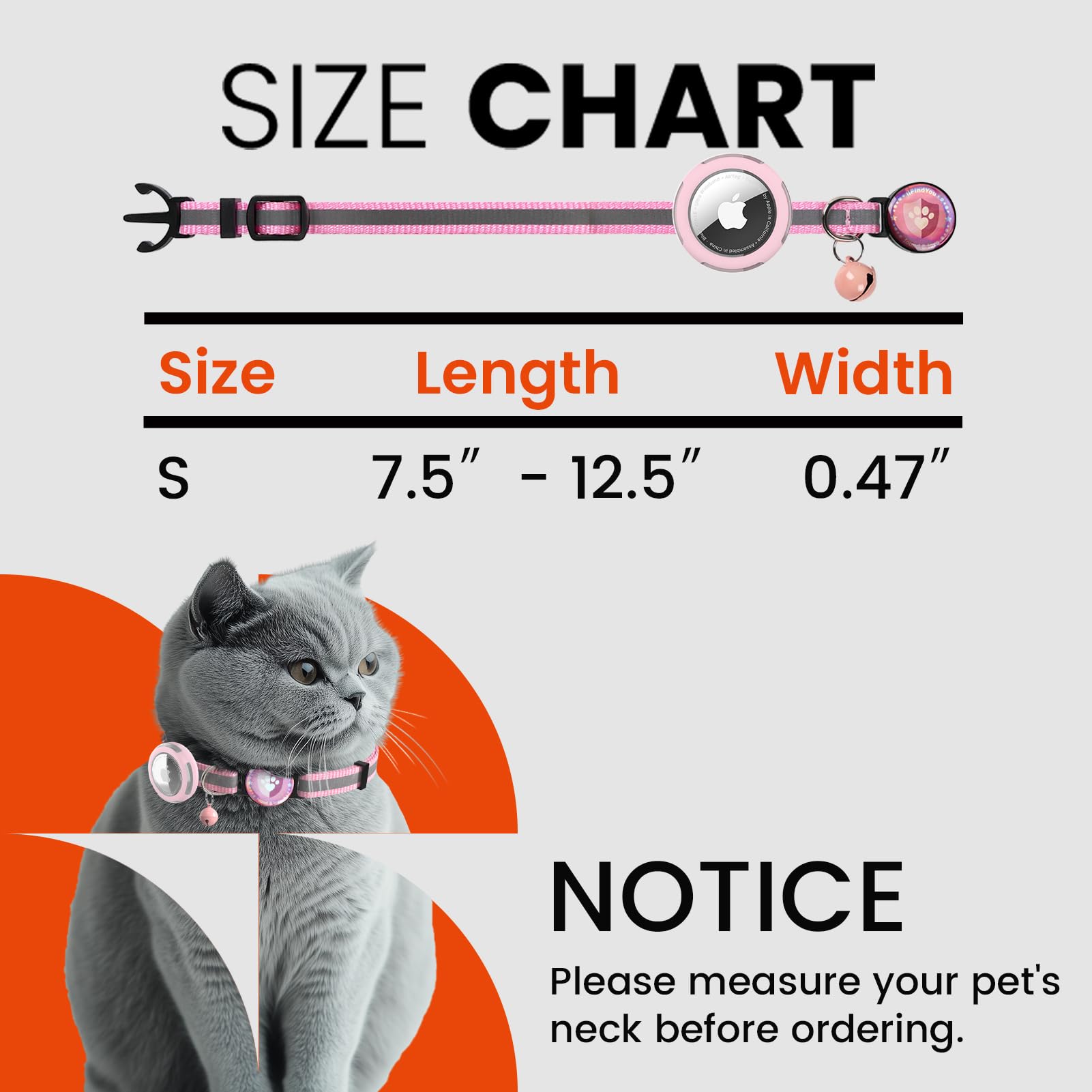 Ilfindyou Airtag Cat Collar Breakaway, Reflective Cat Collars With Apple Airtag Holder, Adjustable Kitten Collar With Bells Pink