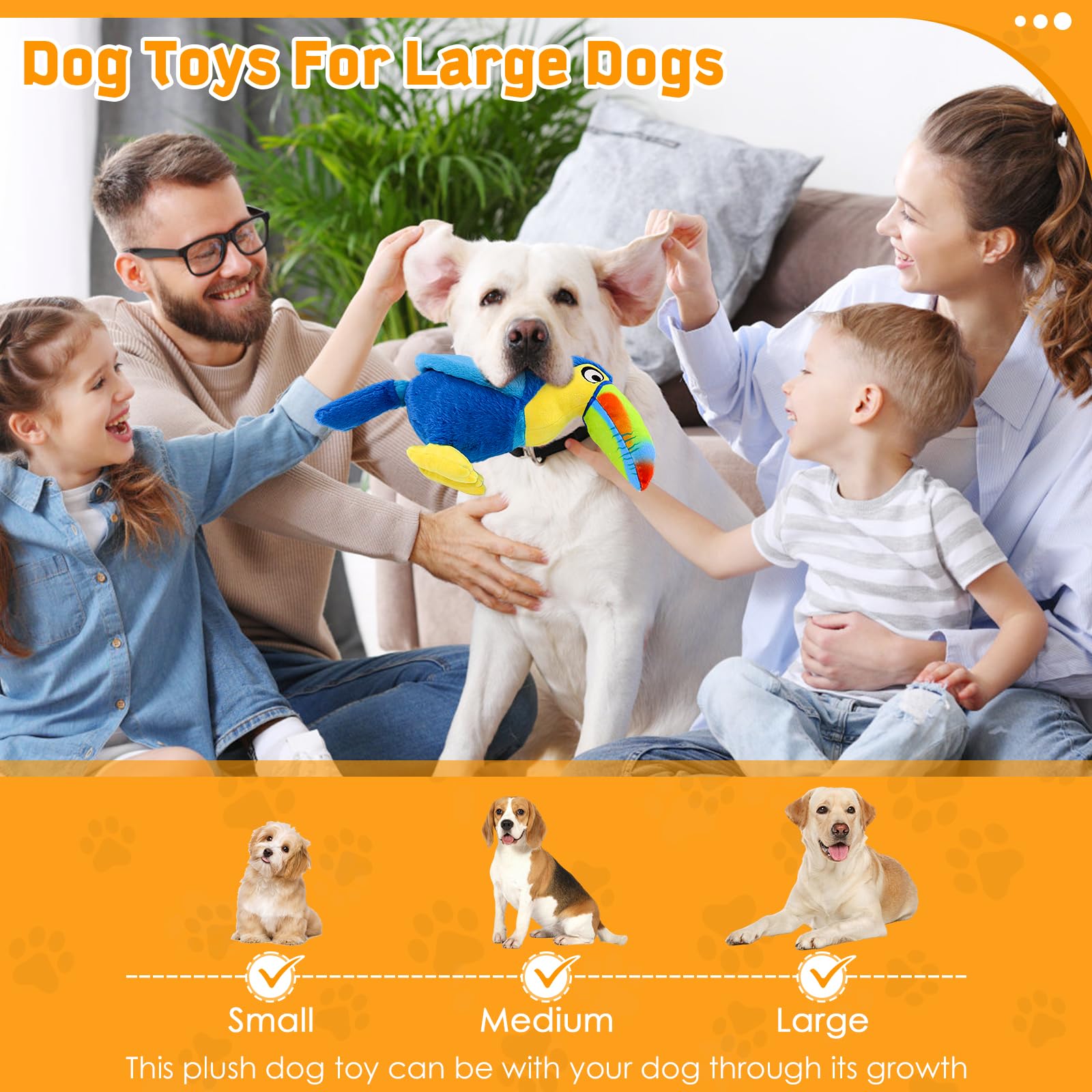 Wowbala Large Squeaky Dog Toys: Big Plush Dog Chew Toys For Small, Medium, Large Dogs-Puppy Toys To Keep Them Busy