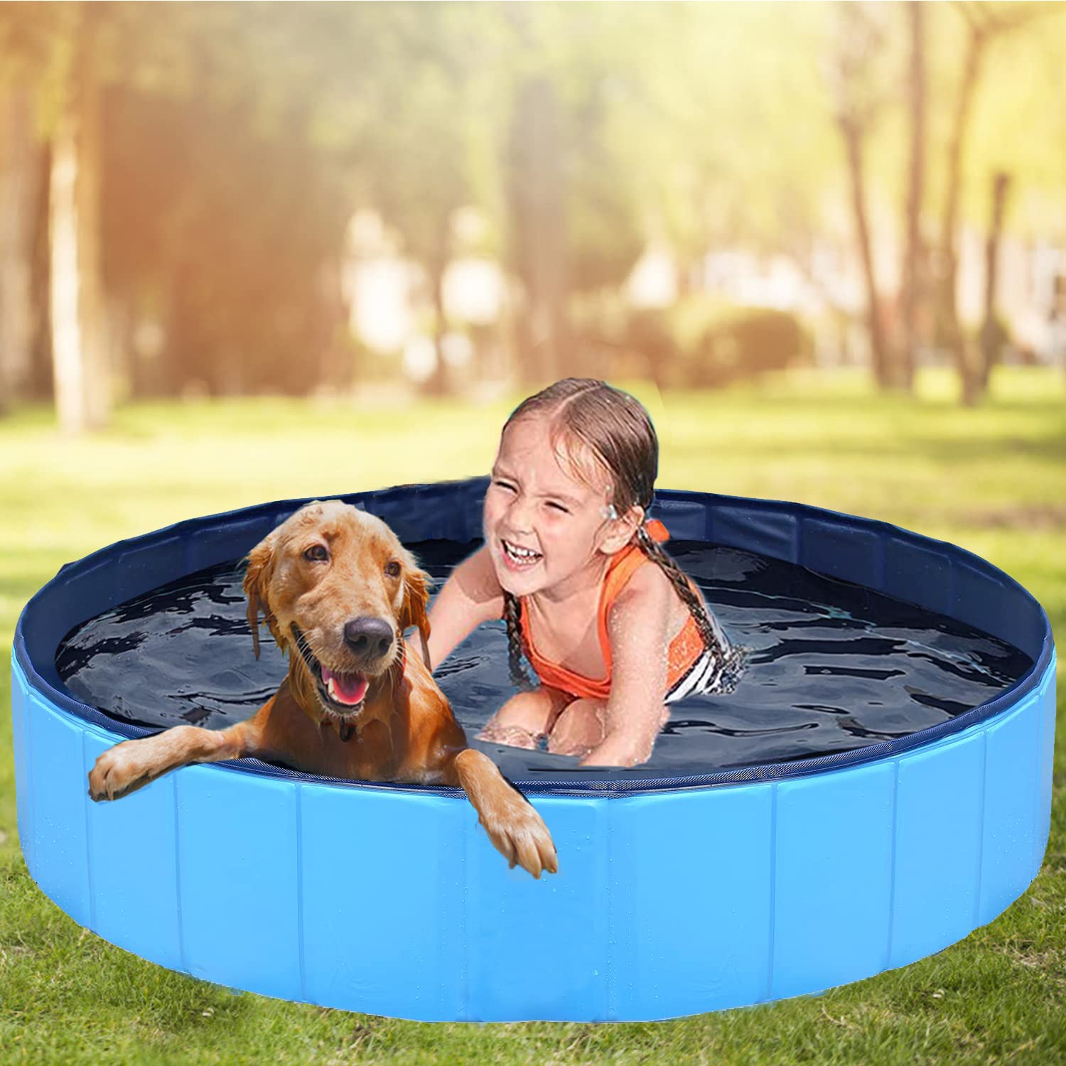 Lxiyu Upgraded Foldable Dog Pet Swimming Pool Plastic Children'S Padding Pool Bathtub Large Small Dogs Outdoor Leak-Proof Collap