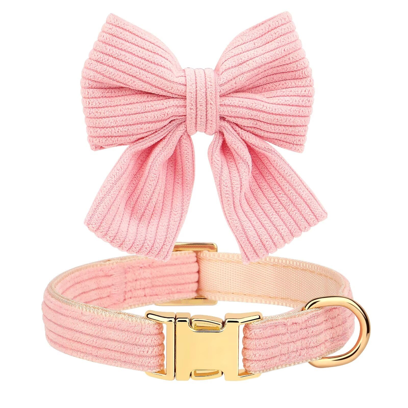 Didog Dog Collar And Leash Set With Bowtie, Girl Dog Collars Metal Buckle Adjustable For Small Medium Dogs(Pink, S)