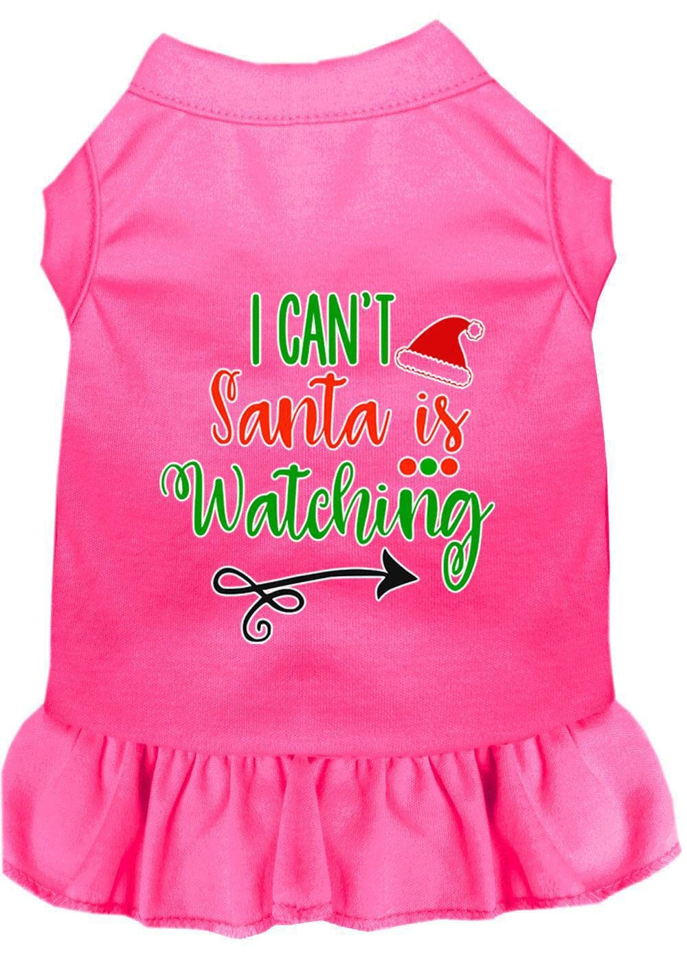 Christmas Pet Dog & Cat Dress Screen Printed, "I Can't, Santa Is Watching" Black W/Bright Pink XS (0-3 lbs.)