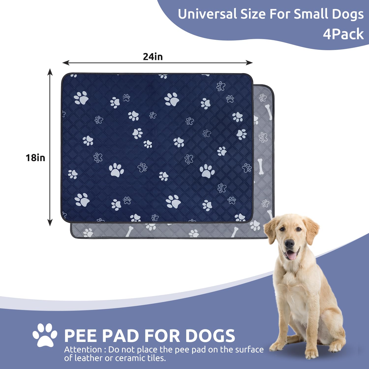 EAROND Washable Pee Pads for Dogs 18*24,4 Pack Reusable Puppy Pads Pet Training Pads, Super Absorbent and Leakproof Potty Pa