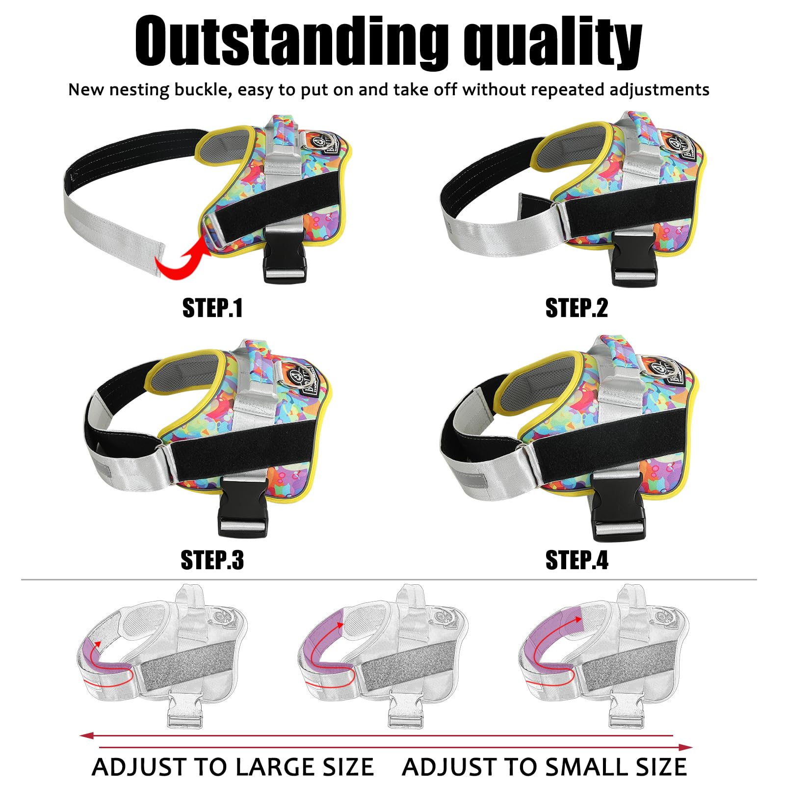 Bolux Dog Harness, No-Pull Reflective Dog Vest, Breathable Adjustable Pet Harness With Handle For Outdoor Walking - No More Pulling, Tugging Or Choking (Small (Pack Of 1), Watercolour)