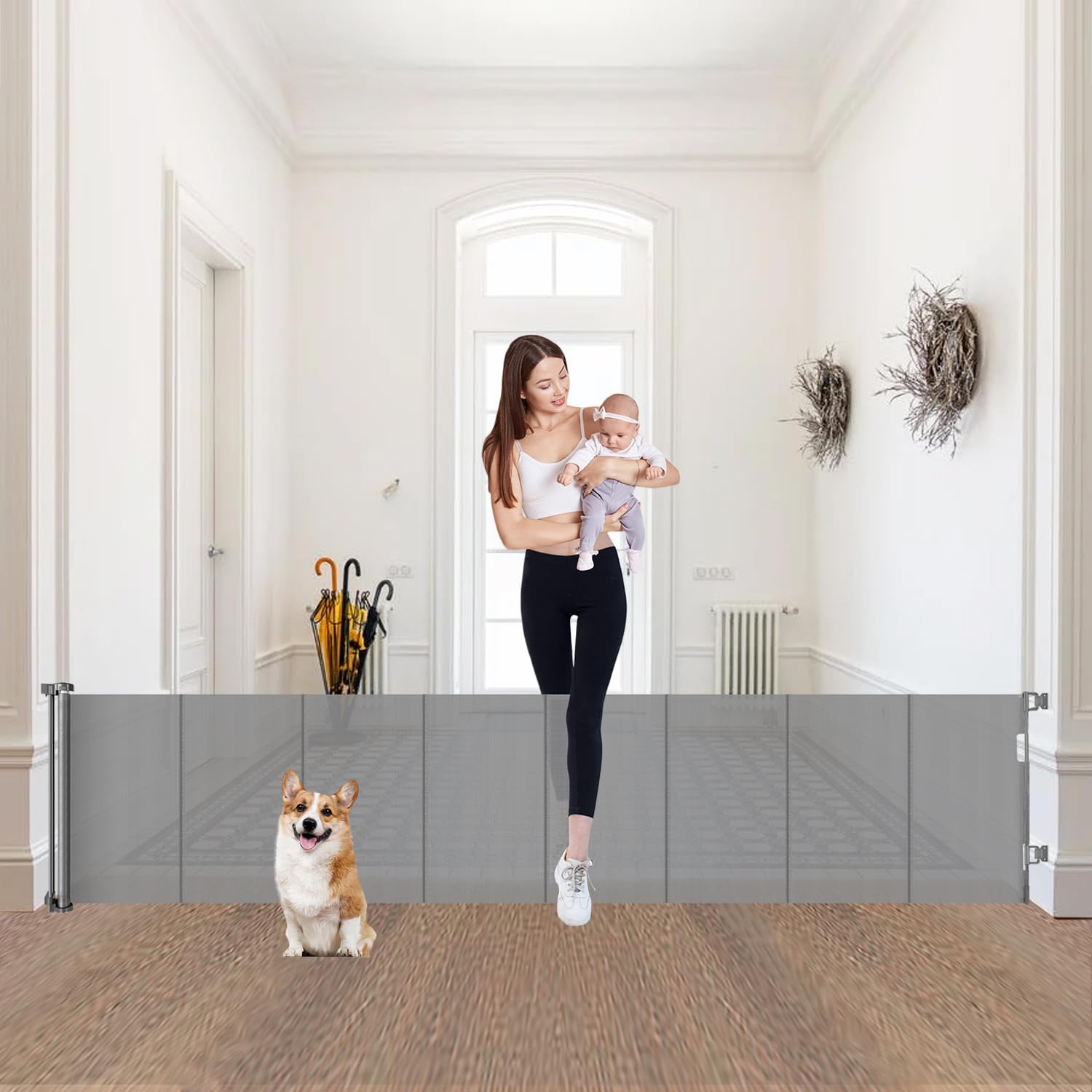 24inch Tall X 100inch Extra Wide Short Dog Gates to Step Over, Extra Long Short Pet Gate for Doorways, Small Puppy Gates for The House