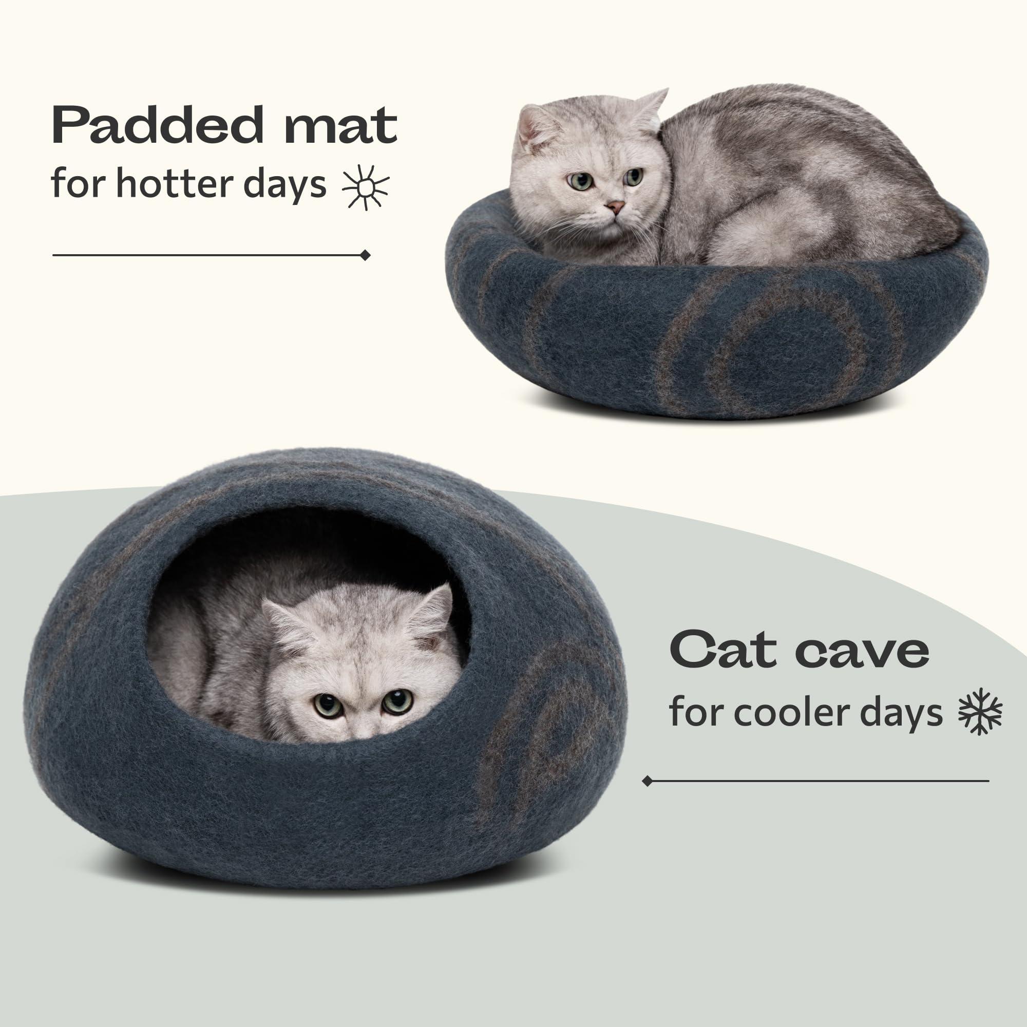 MEOWFIA Premium Felt Cat Bed Cave - 100% Merino Wool, Medium Size, Slate Grey, Model 11277207