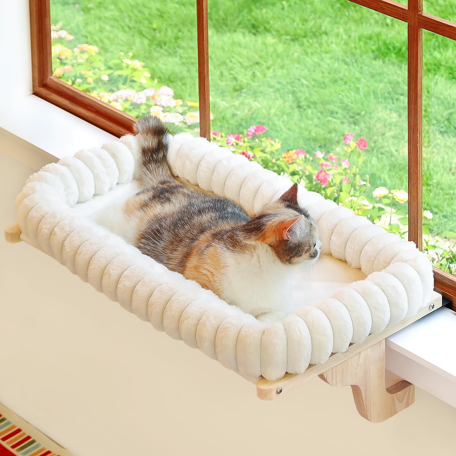 Zakkart SnugCloud Cat Window Perch with 4-Sided Bolster - Orthopedic Cat Hammock for Window Sill - Solid Hardwood & Metal Frame 