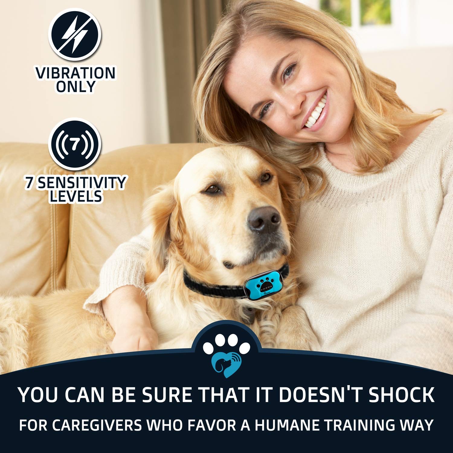Pawpets Anti Bark Collar - No Shock Training Dog Collar - Humane With Vibration And Sound Barking Collar For Small Medium Large Dogs 5-100Lbs - 2 Pack Blue Orange (Battery)
