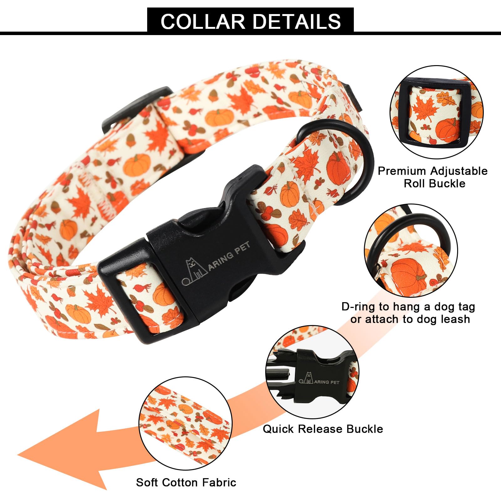 Aring Pet Fall Dog Collar-Cute Halloween Dog Collar For Small Dogs, Adjustable Pumpkin Pet Collars Puppy Collar With Quick Relea