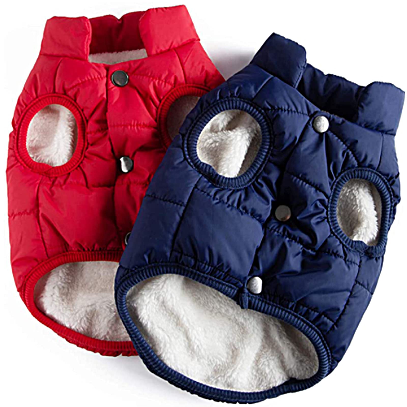 Syhood 2 Pieces Dog Jacket 2 Layers Fleece Lined Dog Jacket Warm Soft Windproof Small Pet Coat For Winter Cold Weather(Small,Nav