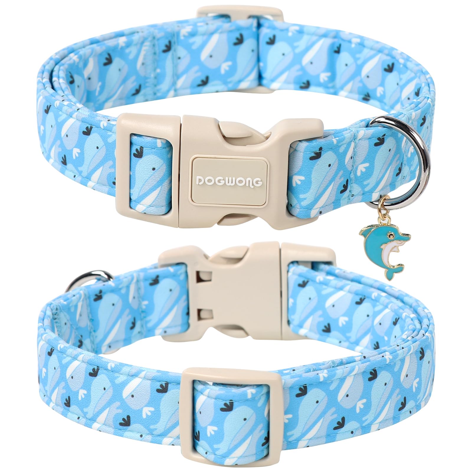 Dogwong Summer Dog Collar, Cute Blue Whale Dog Collars, Adjustable Summer Shark Pet Collars Boy Male Coastal Beach Necklace For