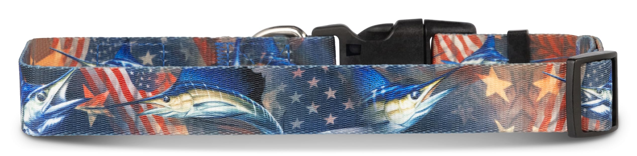 Shaka'S Salty Paws Boy & Girl Dog Collar - Small, Medium, Large (Large: 18''-26'' For Dogs 50-90 Lbs, American Flag Billfish Col