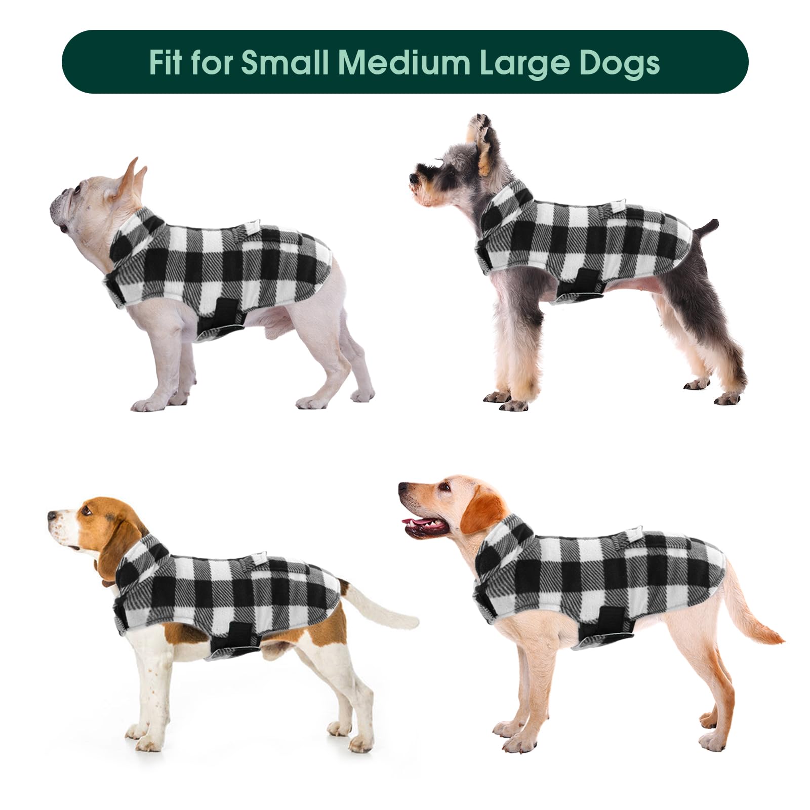 Kuoser Dog Winter Coat, Windproof Dog Fleece Jacket British Style Plaid Cold Weather Dog Vest Coats, Reversible Cozy Warm Dog Cl