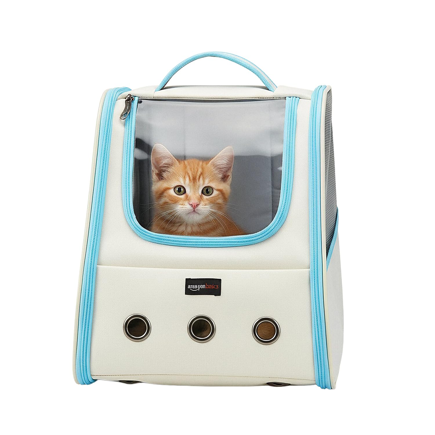 Amazon Basics Premium Breathable Pet Carrier Backpack For Cats And Dogs | Blue | Expandable Backpack | Pet Travel Carrier | Pet 