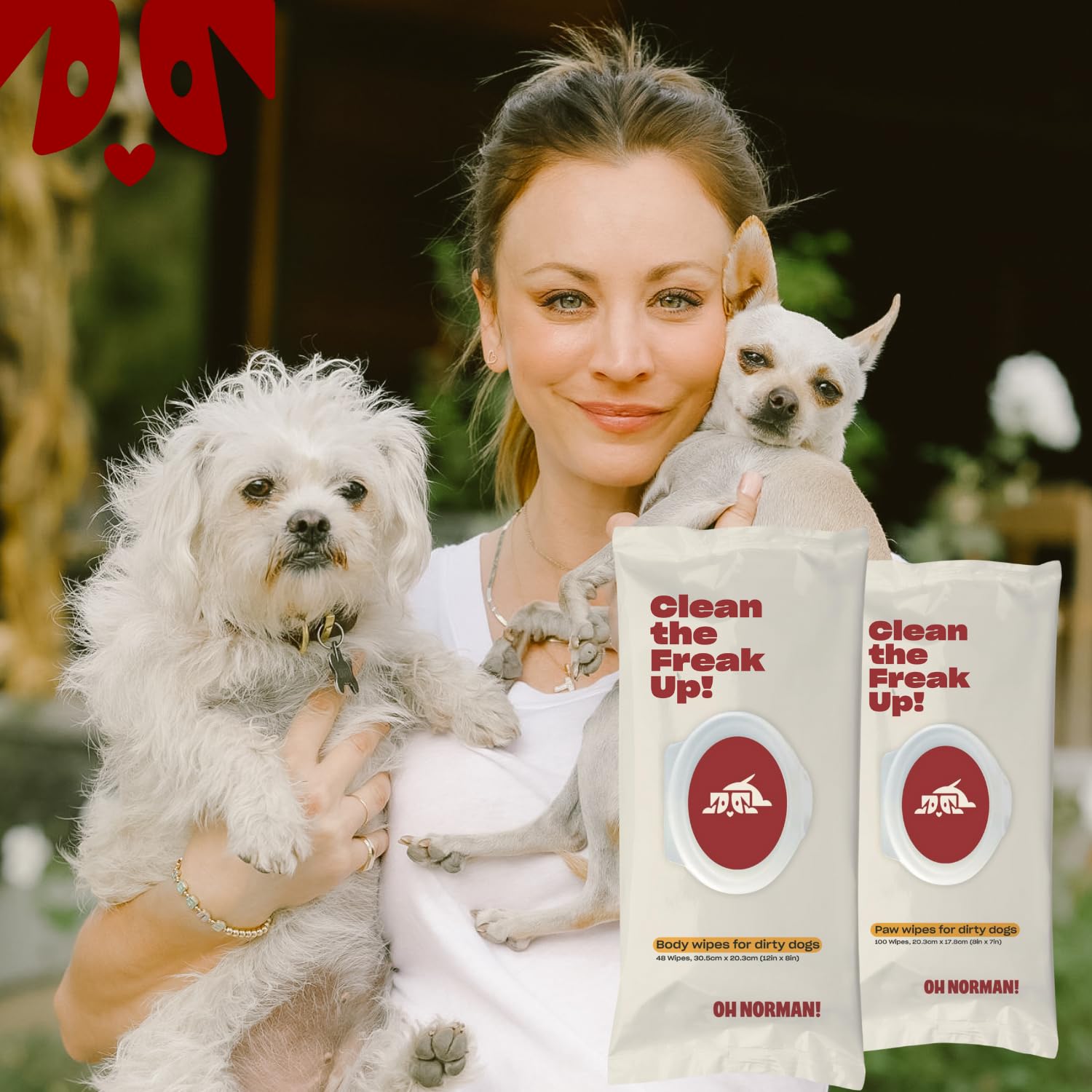 Oh Norman! Clean Up Paw Wipes For Dogs (8X7) By Kaley Cuoco, Gentle Pet Grooming Wipes, Plant-Based And Unscented, 100 Count