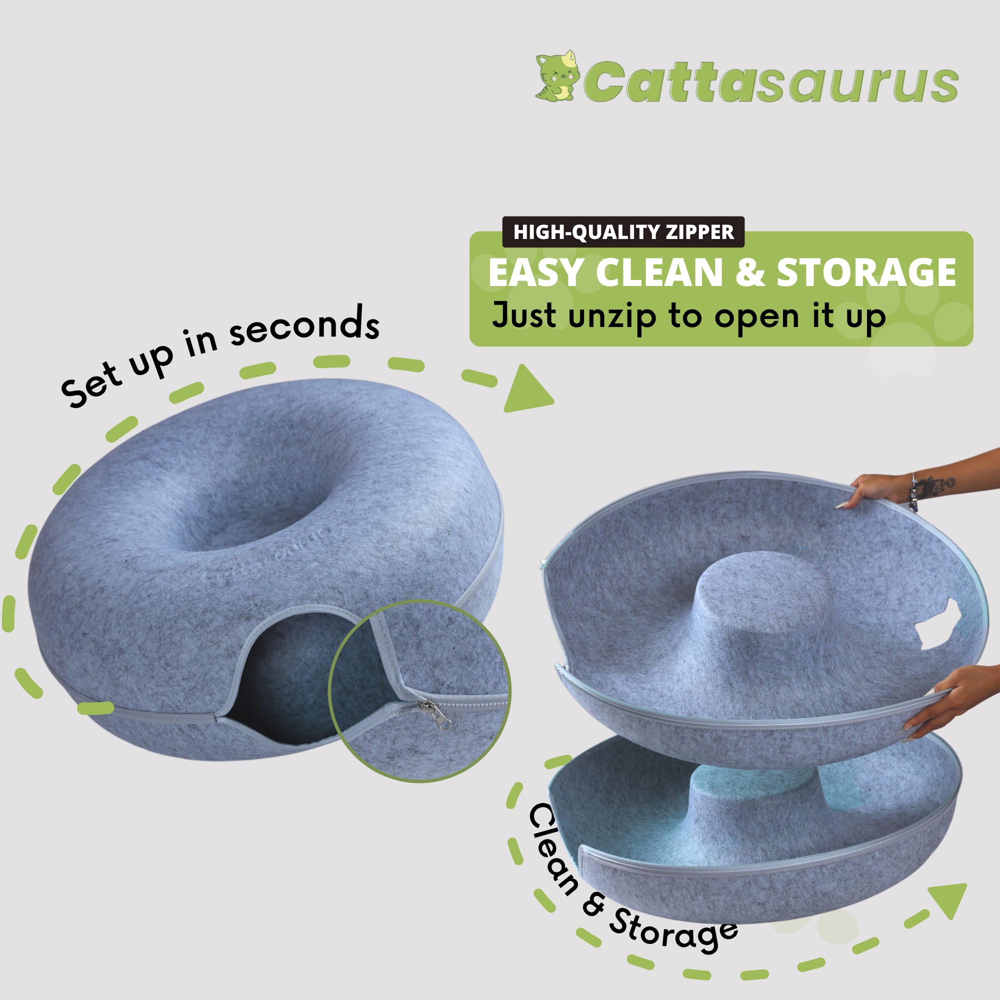 Cattasaurus Peekaboo Cat Cave, Extra Spacious For Multiple & Large Cats 12+ Lbs, Scratch Detachable Cat Beds For Indoor Cats, Wa