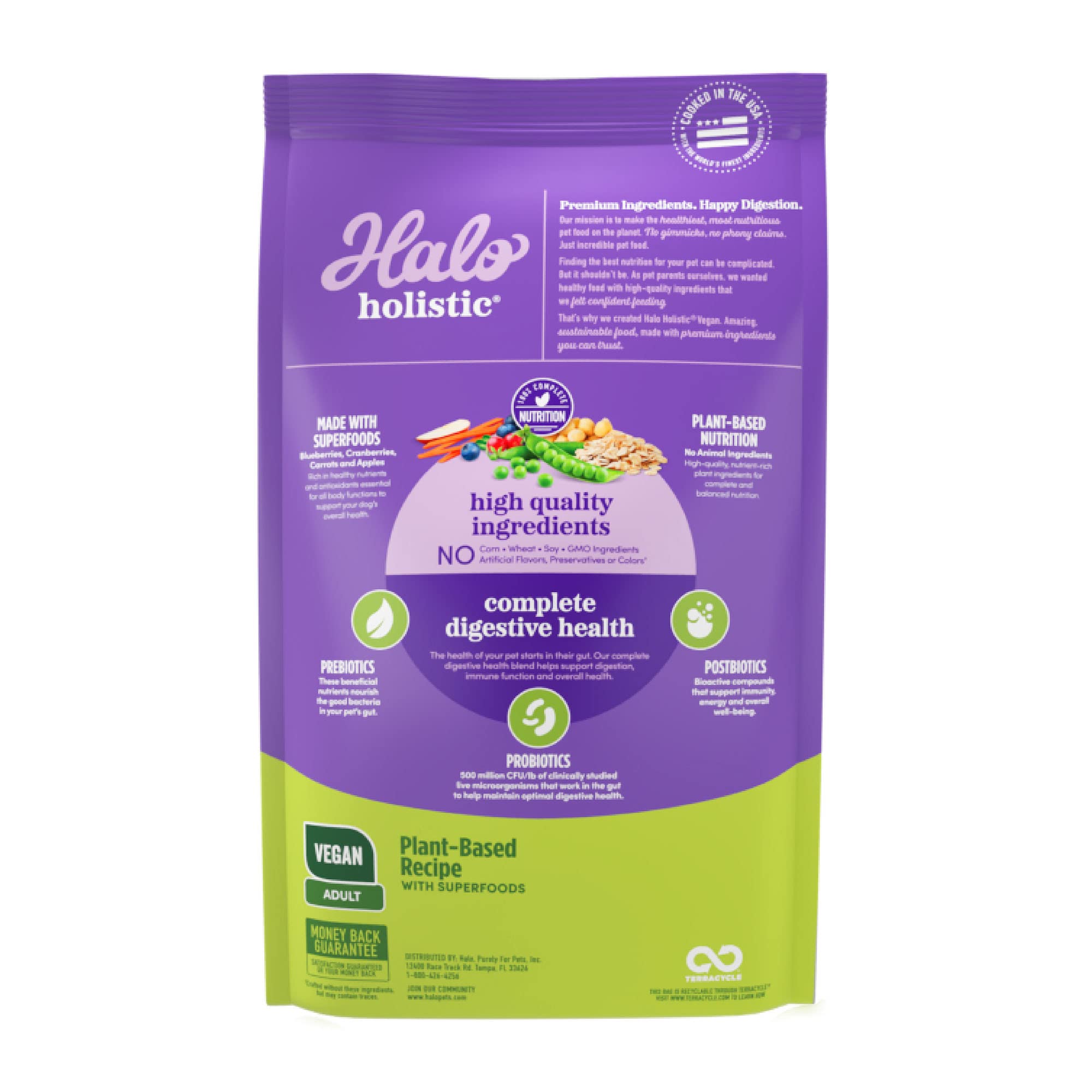 Halo Holistic Adult Dog Vegan Plant-Based Recipe with Superfoods 3.5 lb Bag