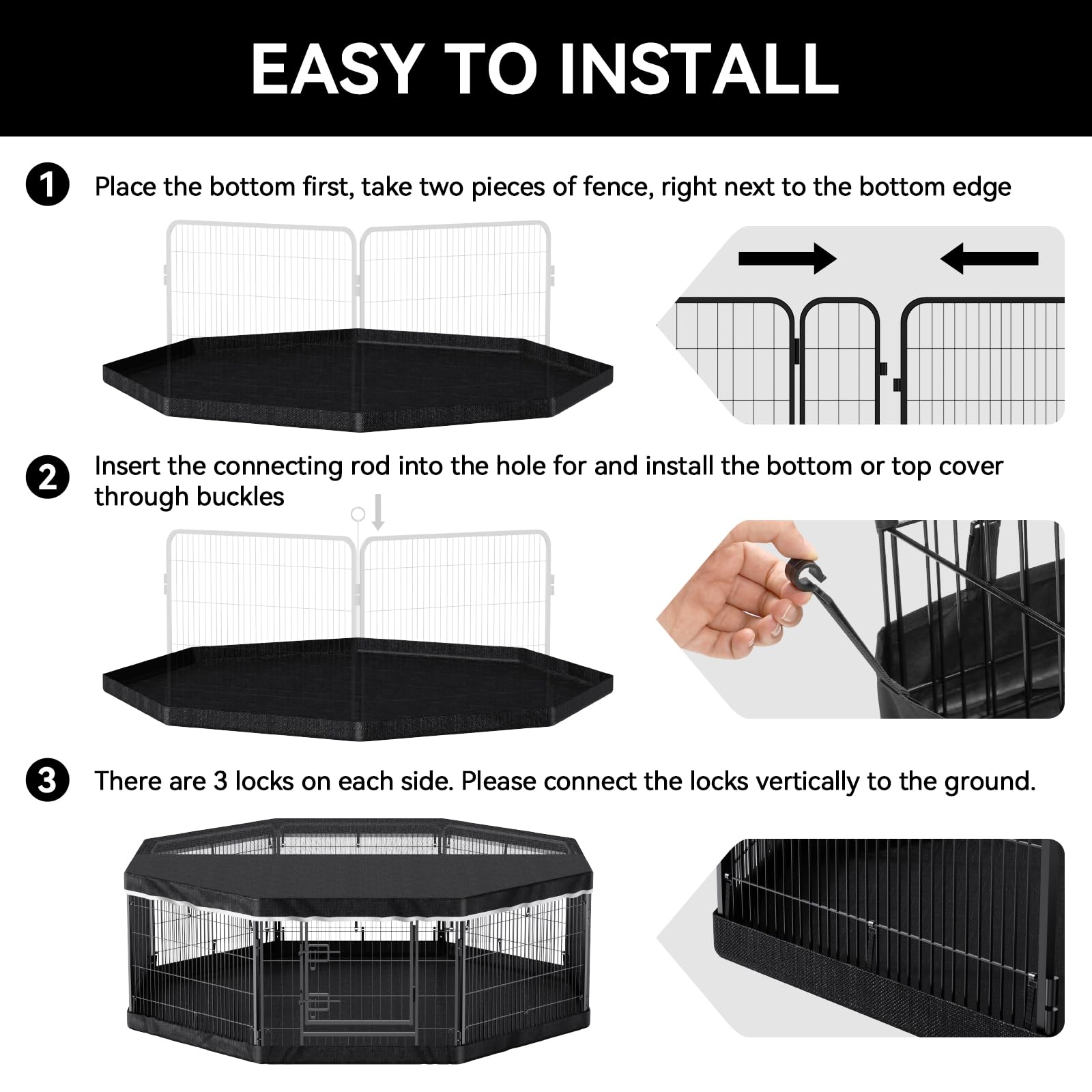 Pjyucien Dog Playpen Bottom Pad - Stabilize The Dog Play Pen, Easy To Clean And Waterproof, Fits Most 8 Panels 32 Inch Width Met