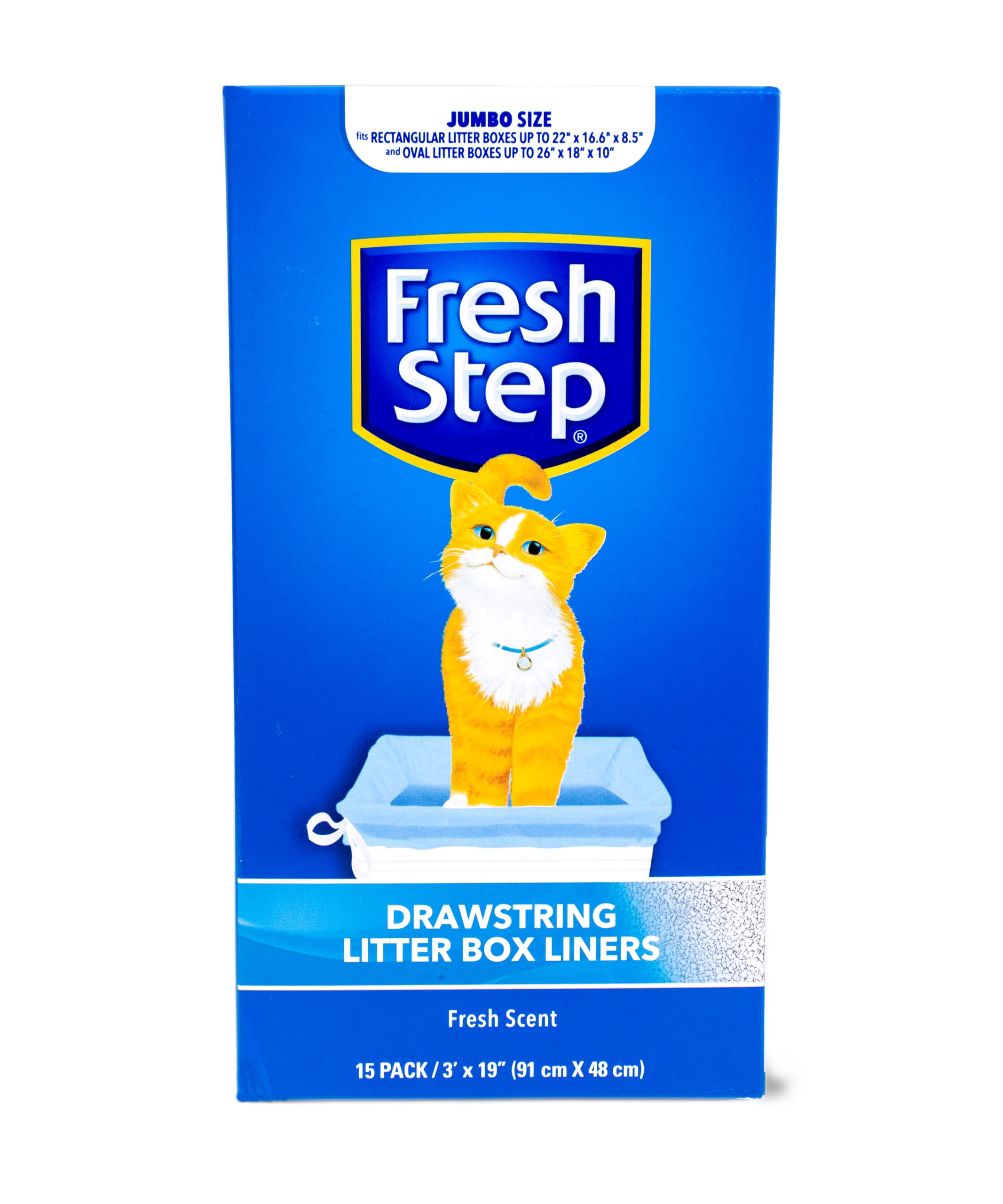 Fresh Step Drawstring Cat Litter Box Liners, Fresh Scent, Size Jumbo, 36' X 19' | Kitty Litter Bags - 15 Count - Cat Litter Liners For Rectangle Or Oval Large Litterboxes