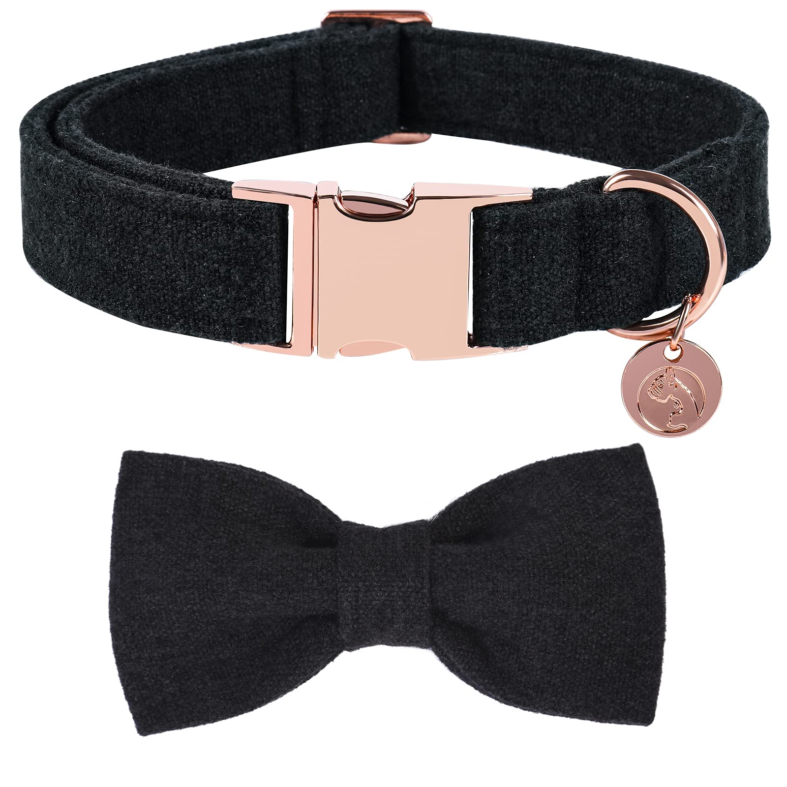 Dogwong Hemp Cotton Dog Collar With Bow, Black Pet Collar Durable Adjustable Puppy Collar For Small Medium Large Dogs