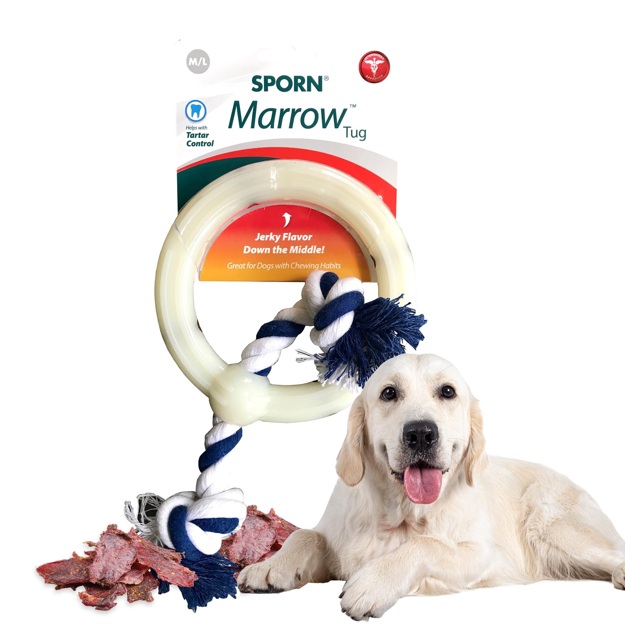 Sporn Yuppie Puppy Ultimate Marrow Filled Nylon Chew Heart with Rope Tug, White, Large (YPUS71102)