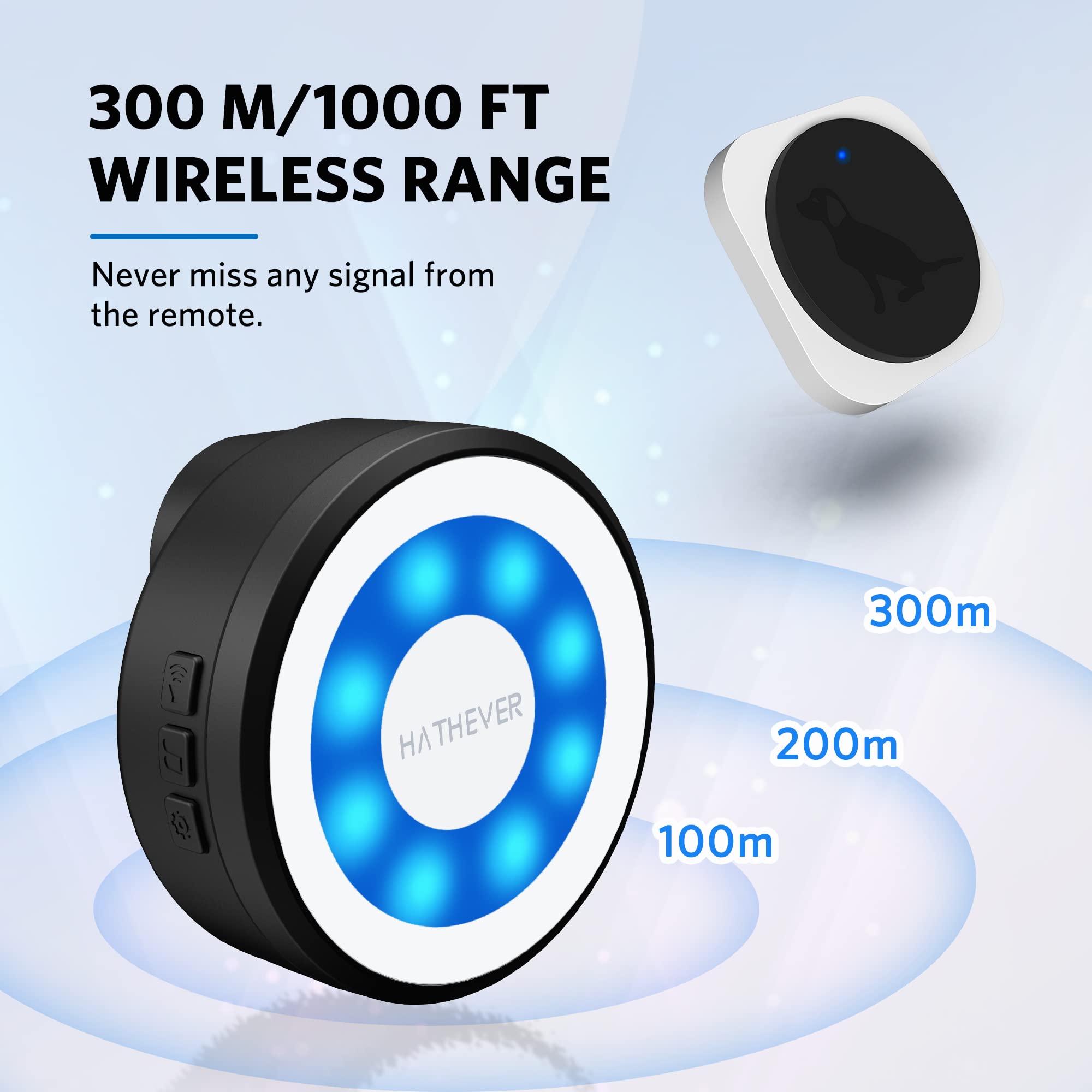 Hathever Dog Bell For Door Potty Training, Wireless Doggie Door Bell Operating At 1000 Feet With Chew Resistant Ip65 Waterproof Touch Button, 4 Notification Modes