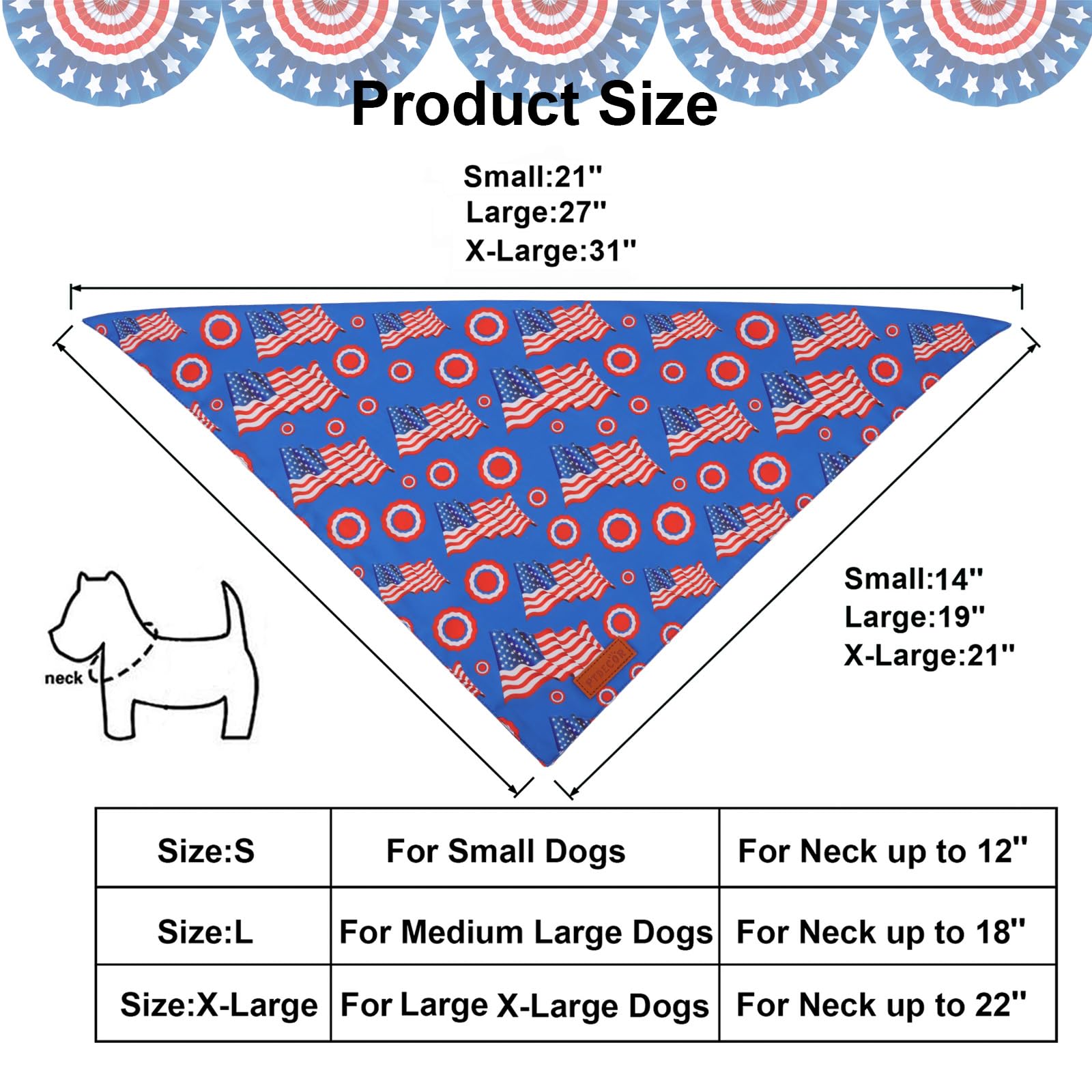 Ptdecor American Flag Dog Bandana White And Blue Flag Patterns, 4Th Of July Pet Scarf Reversible Triangle Patriotic Bandanas For
