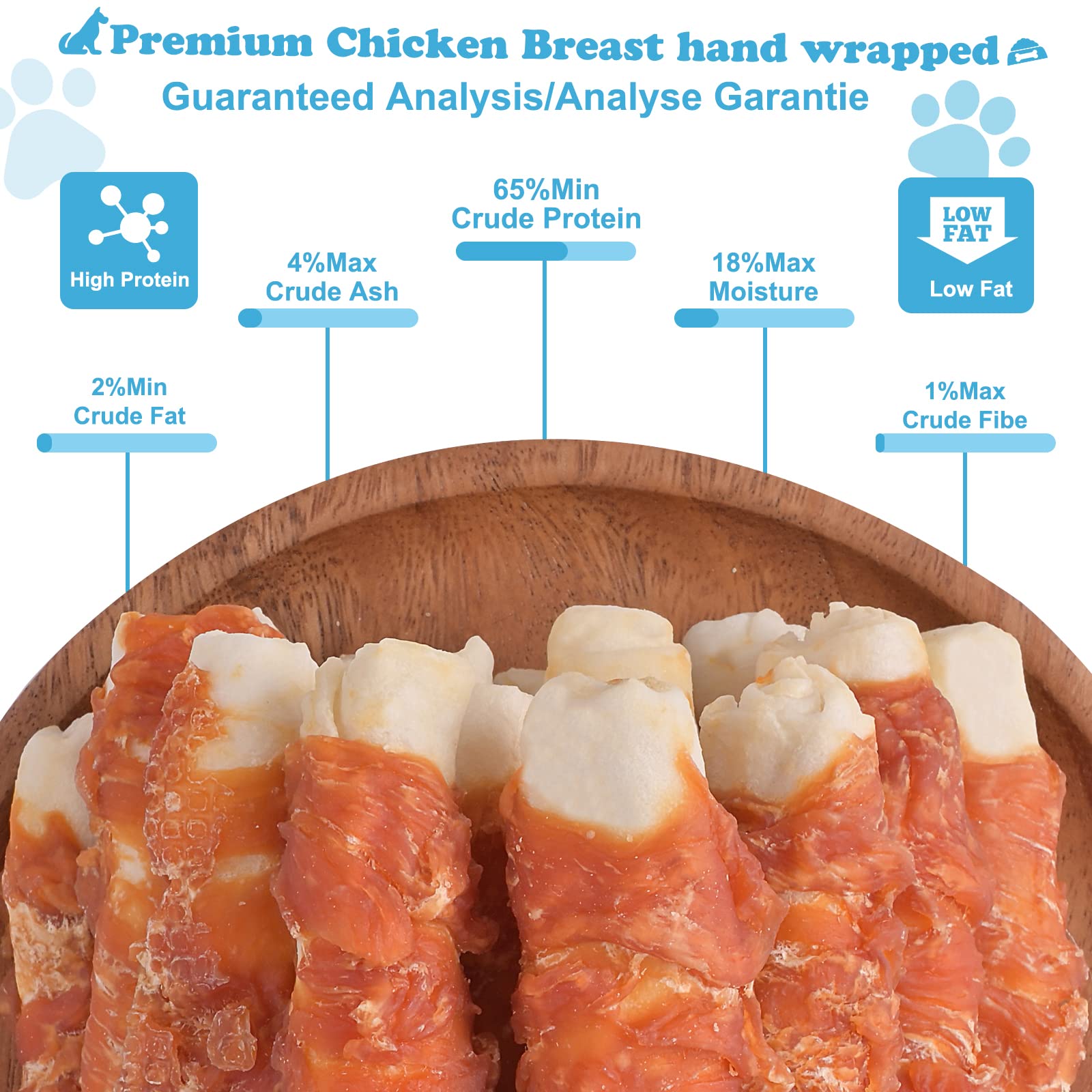 Pawant Dog Treats Chicken Wrapped Rawhide Rolls - Healthy Chews for Large Dogs, 0.5lb/227g
