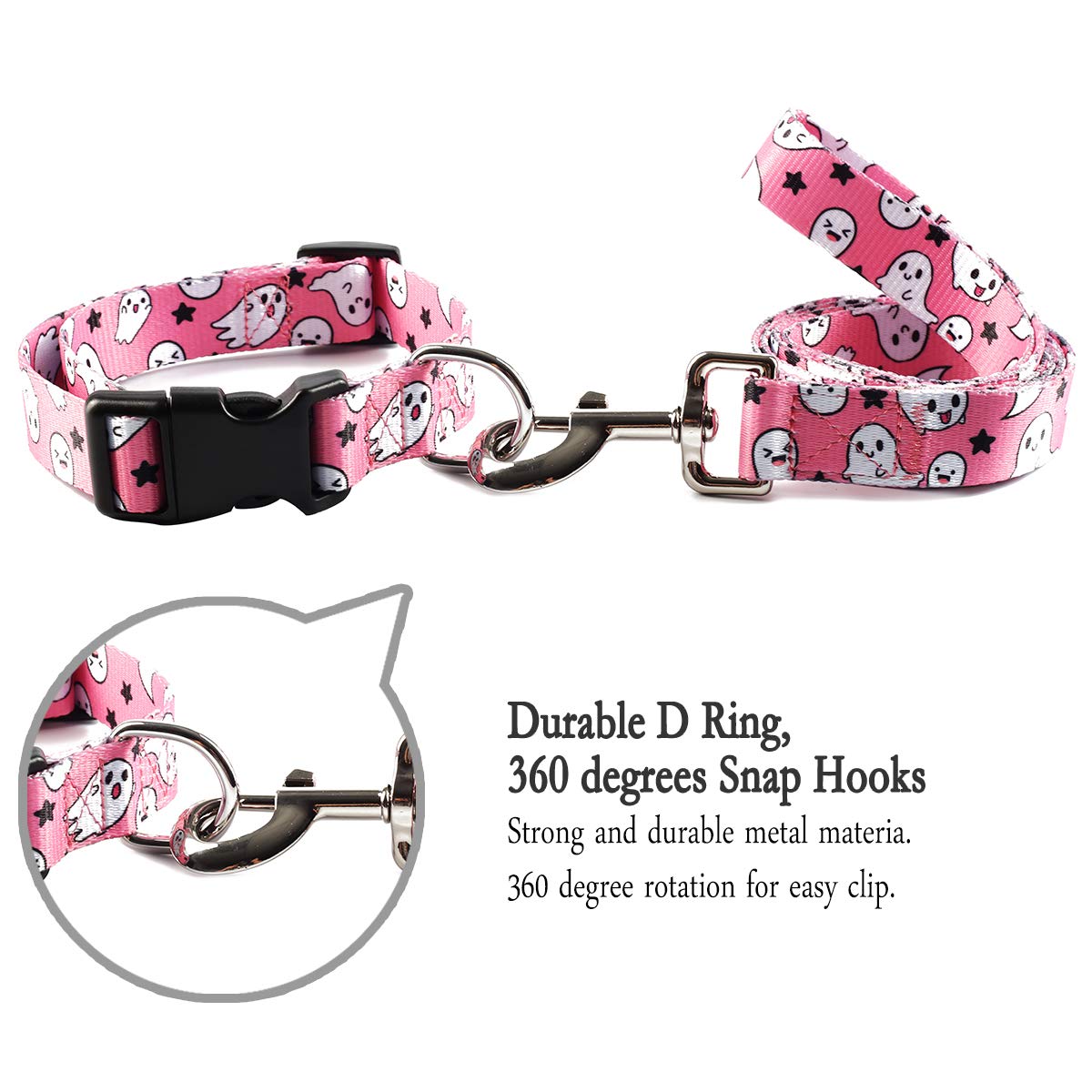 Impoosy2Pcs Dog Halloween Collar With Pet Ghost Leash Set Cat Gift Adjustable Dog Cute Collars For Small Medium Large Pets Dogs Cats (Large, Pink)