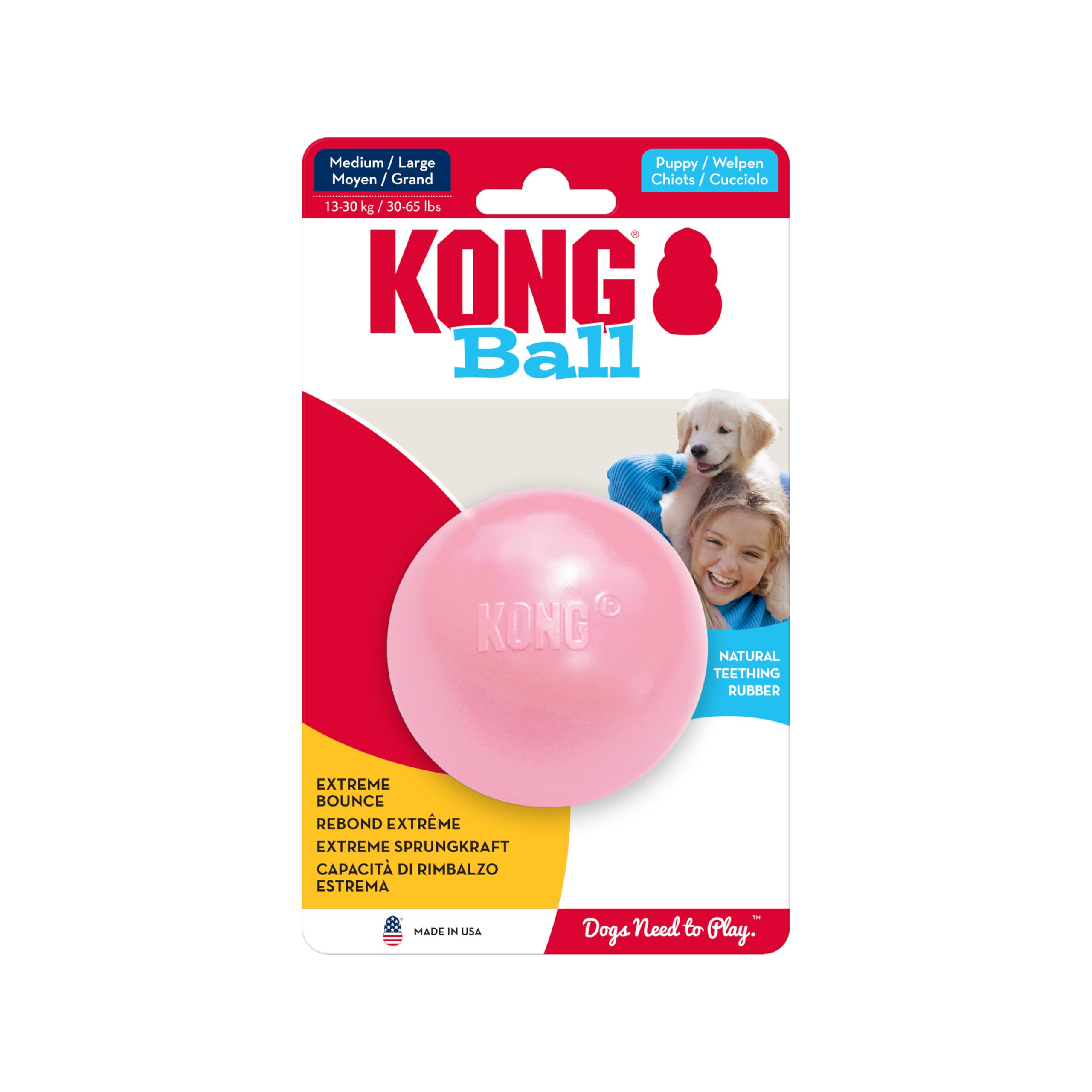 KONG Puppy Ball w/Hole - Soft & Durable Activity Ball for Puppies - Dog Toy Supports Healthy Exercise & Interactive Play - Dog T