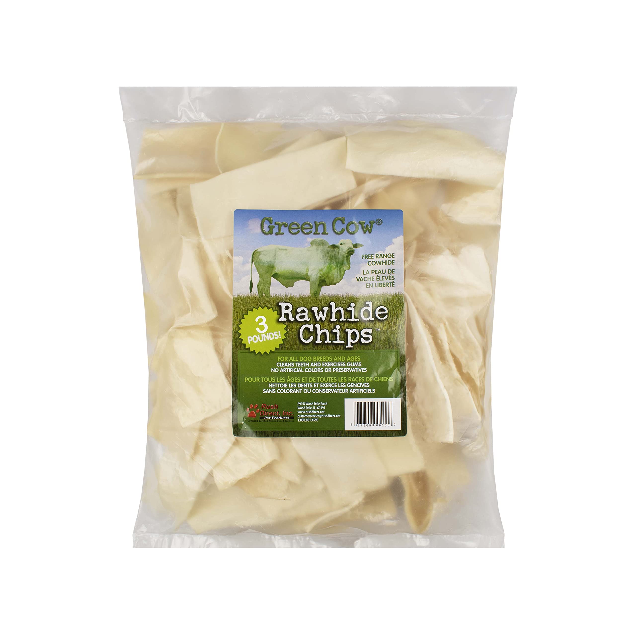 GreenCow Rawhide Chips 3-Pound Bag - Premium Large Dog Rawhide Chews - Ideal for Agressive Chewers Dog Rawhide Treats - Durable 