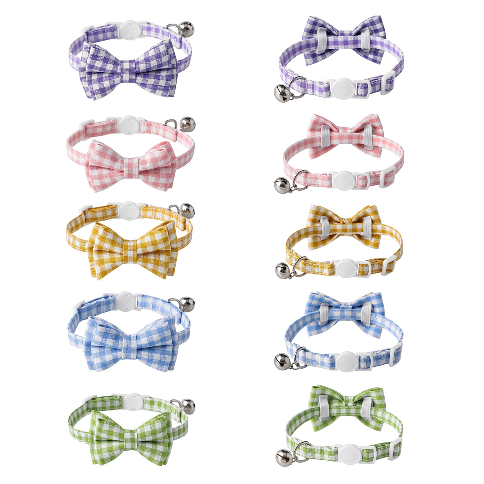 Aiitle Breakaway Cat Collar With Cute Bow Tie And Bell, Detachable Adjustable Safety Collars For Girl Cats And Boy Cats, Kittens, Puppy, Soft Stylish Plaid Patterns Cat Collars,Purple