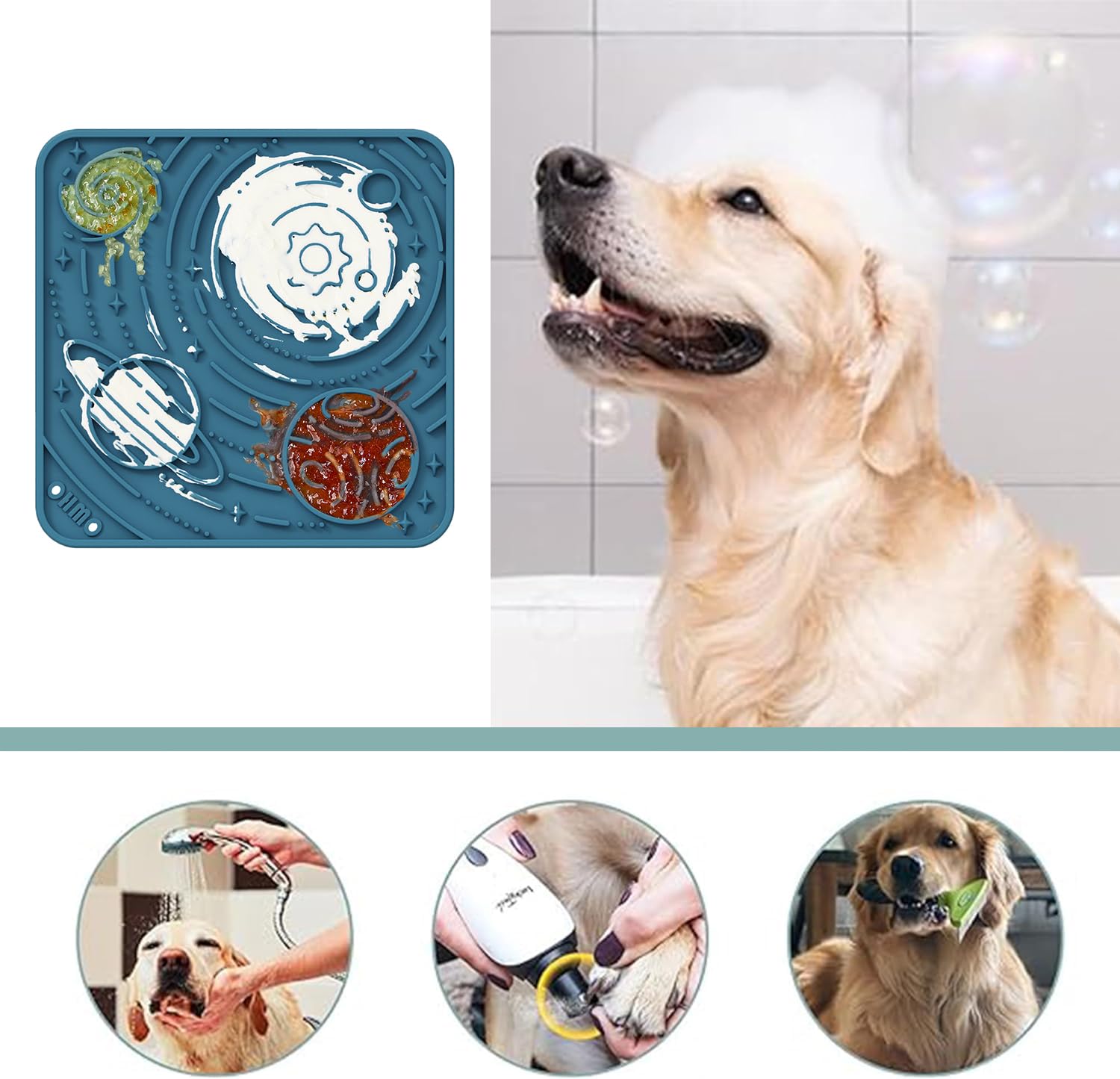 Ohmo Lick Mat For Dogs And Cats(Large, Dark&Light Blue, 2Pcs) Enrichment Accessories Toy Space Star Easy Clean Pet Slow Feeder/S