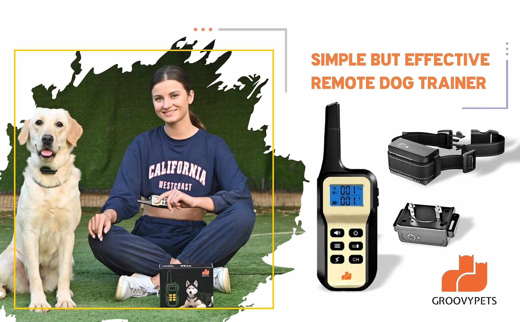 Groovypets 1100 Yd Remote Dog Training Shock Collar With Auto Anti Bark,100 Levels Of Adjustable Static Stimulation And Vibration For Small Medium Large Dogs (2-Dog Set)