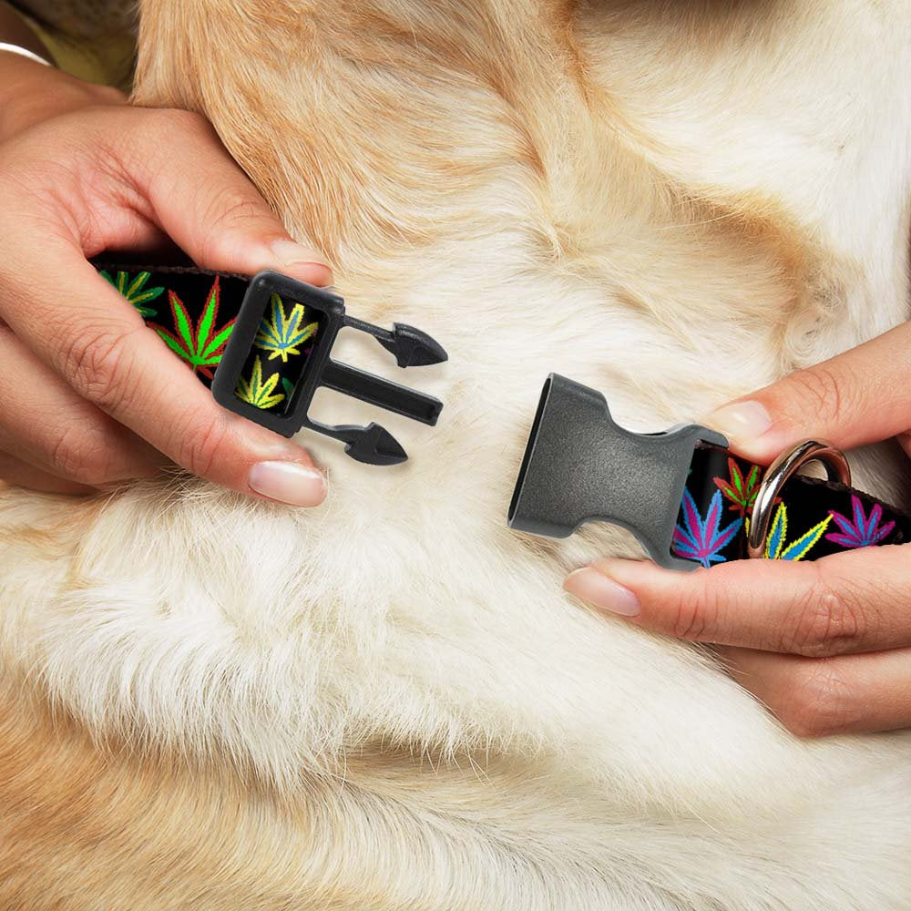 Plastic Clip Collar - Multi Marijuana Leaves Black Multi Color - Narrow-Small 6-9''