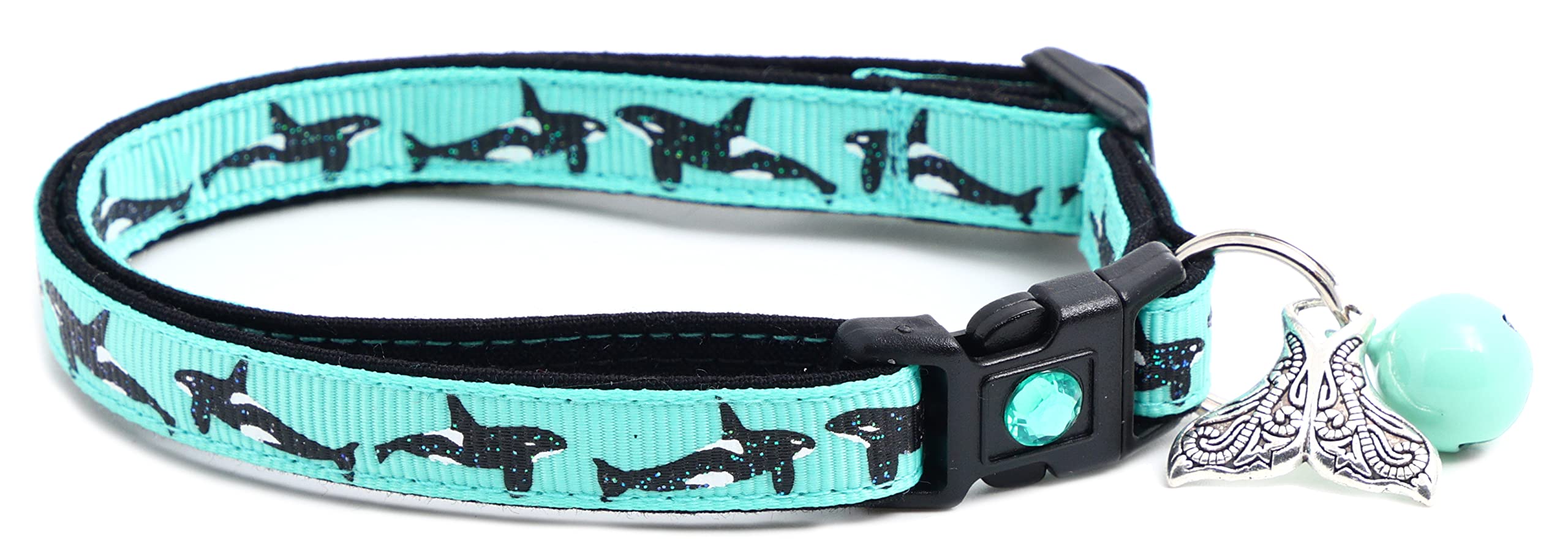 Orca Whales On Red Cat Collar - Safety - Breakaway - Charm And Bell - Pugs2Persians (Large(10Lbs & Up), Aqua)