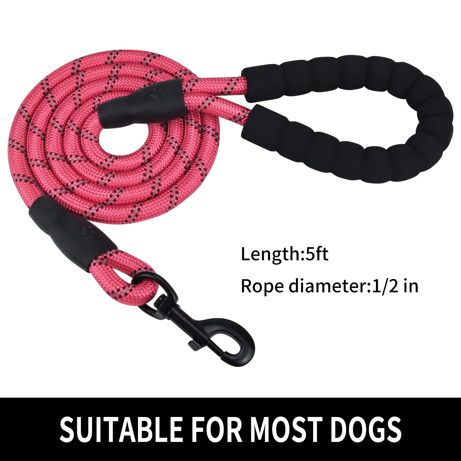 Panykoo 5 Ft Strong Pet Dog Leash With Highly Reflective Threads,360-Degree No Tangles And Comfortable Padded Handle,Suitable For Small,Medium And Large Dogs